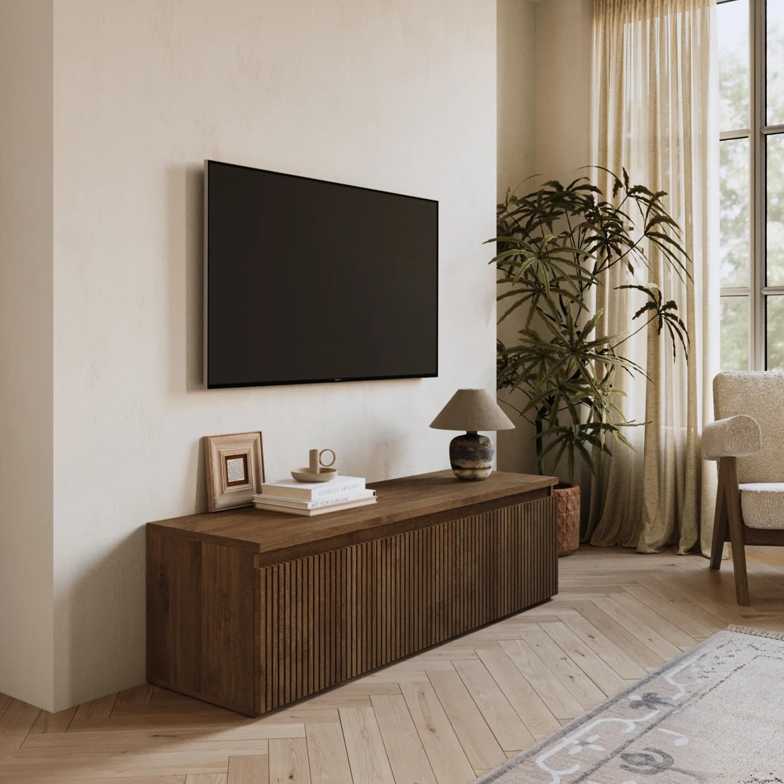Totò Piccinni Mobile Porta TV MODULA,Design Moderno con Cassettone a 2 Scomparti, Apertura a Gola, 138 x 40 x 40 cm (Cannettato Rovere Mercure)