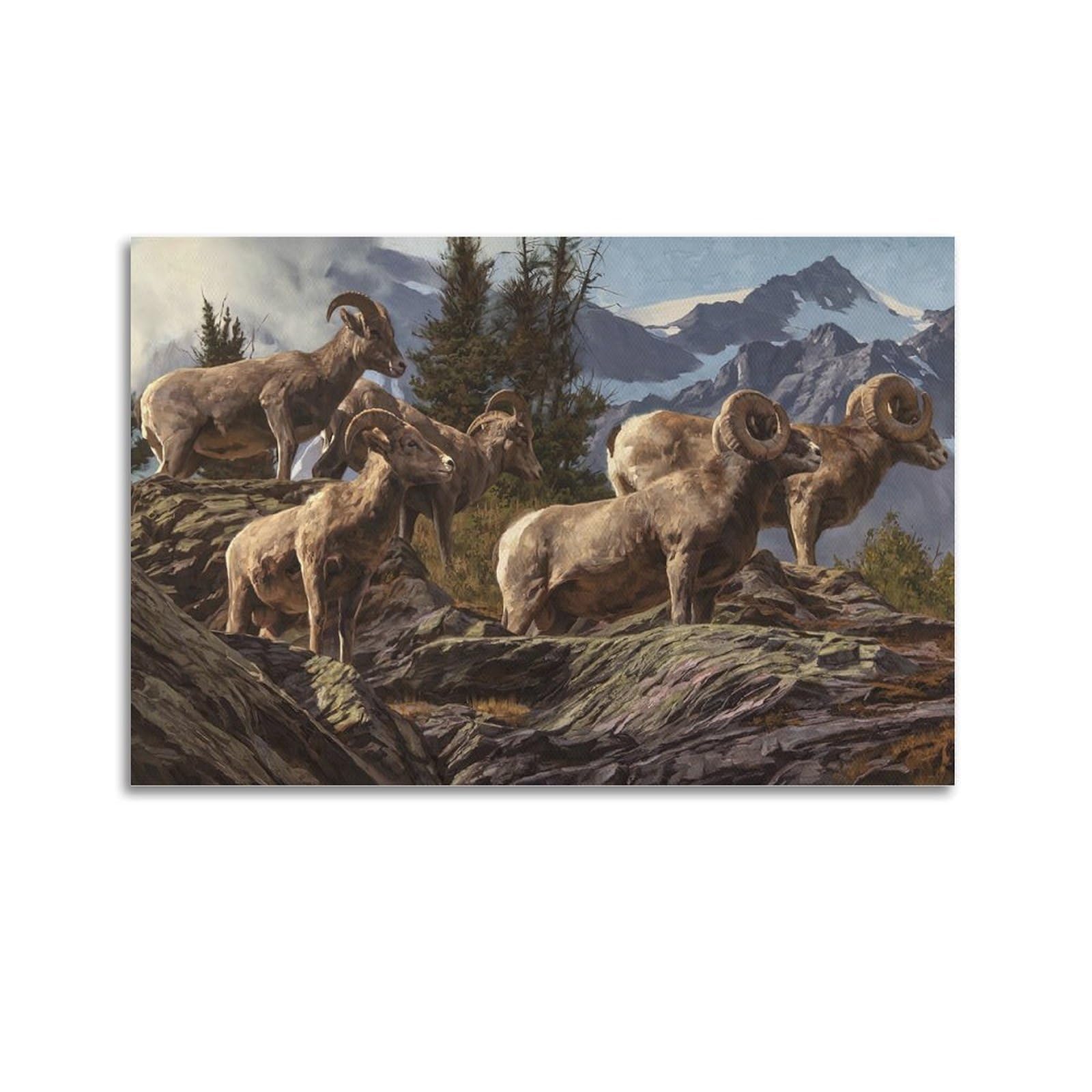 ZSZWHJ Animal Poster Herd of Goats on The Mountain Poster Decorative Painting Canvas Wall Posters And Art Picture Print Modern Family Bedroom Decor Posters 24x36inch(60x90cm)
