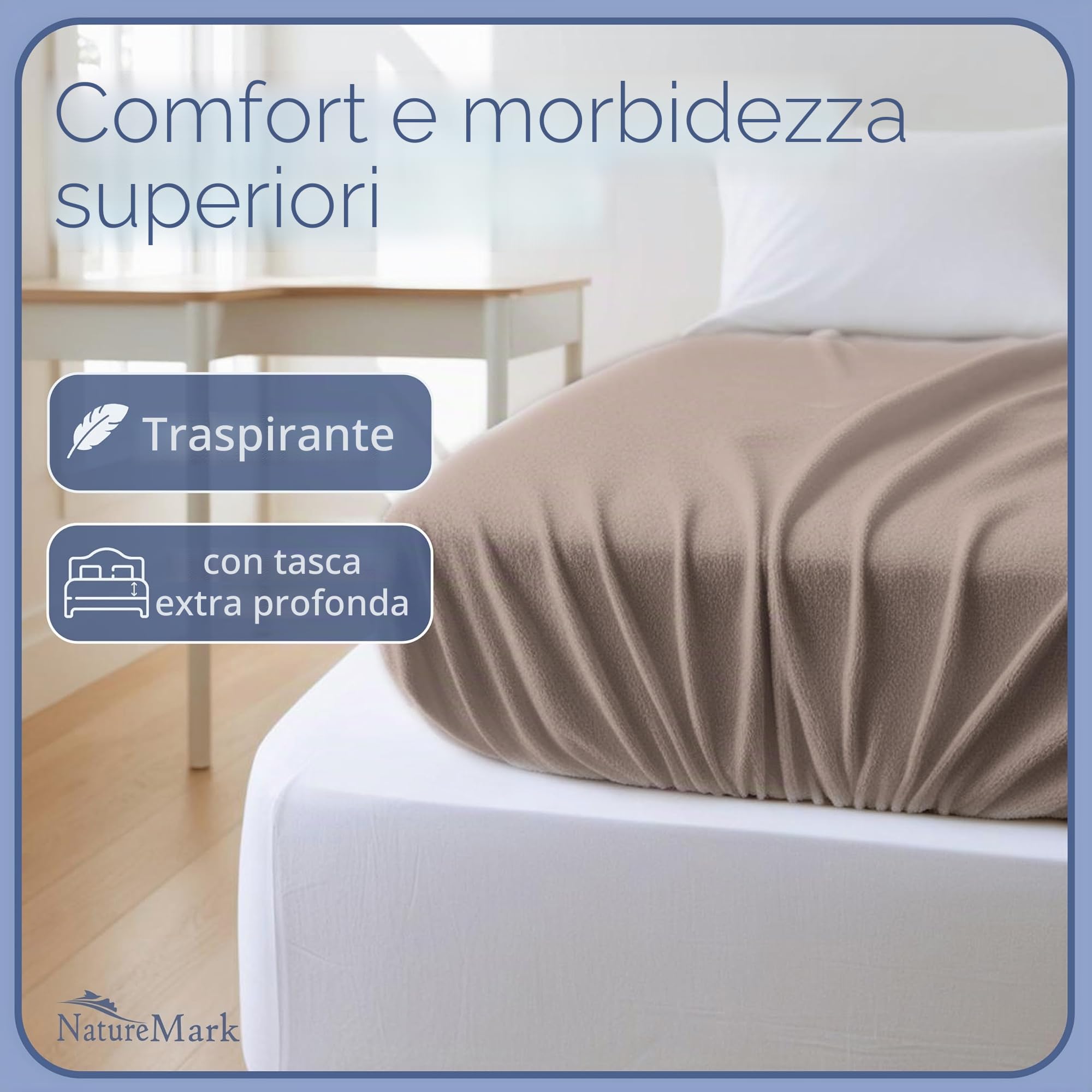 NatureMark Lenzuolo con angoli in spugna – Morbido e traspirante, delicato sulla pelle, pratico e facile da lavare, durevole e resistente, 80% cotone & 20% poliestere,180x200-200x200cm, Sabbia/Beige