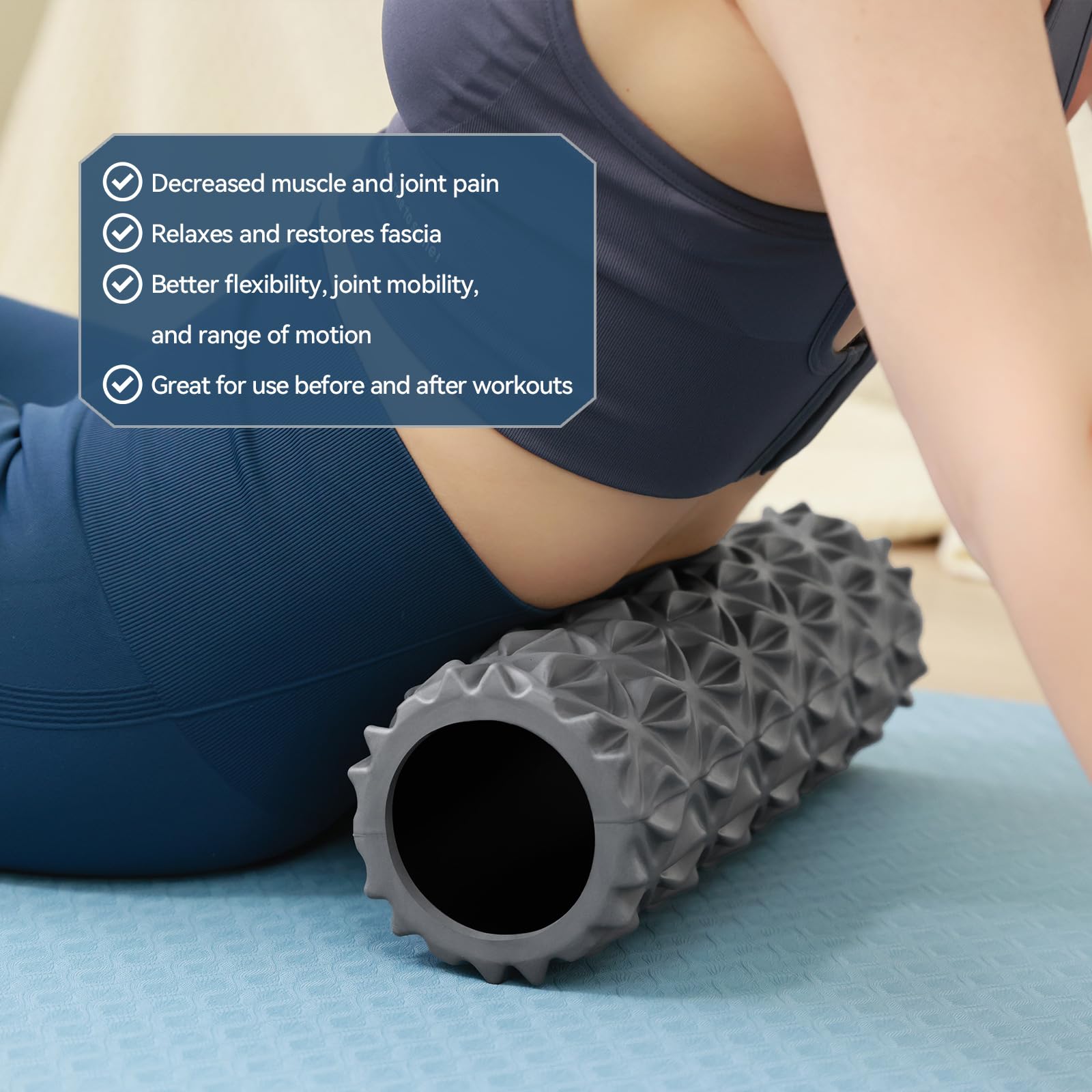 Schaumstoffrolle, 38,1 cm, hochdichte Massagerolle für Übungen | Tiefengewebe-Massagegerät für Muskelmassage, myofasziale Triggerpunktfreigabe, Übungen, Yoga, Pilates und Dehnung, Grau