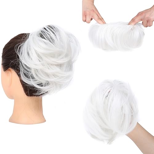 GIRLSHOW Extensiones de cabello sintético liso y elástico con forma de dona despeinado para mujeres y niñas (#blanco, 1.41 onzas) disponible en Yaxa Colombia