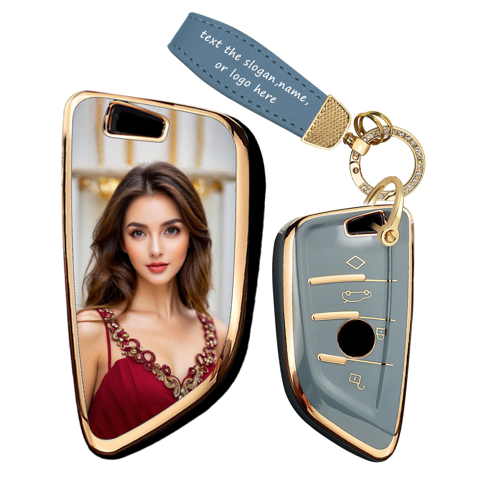 Customizable Key Fob Cover Compatible with BMW 1 2 5 6 7 Series X1 X2 X3 X5 X6 GT3 GT5 Shatter Protection Custom Photo Personalized Keychain Text Slogan