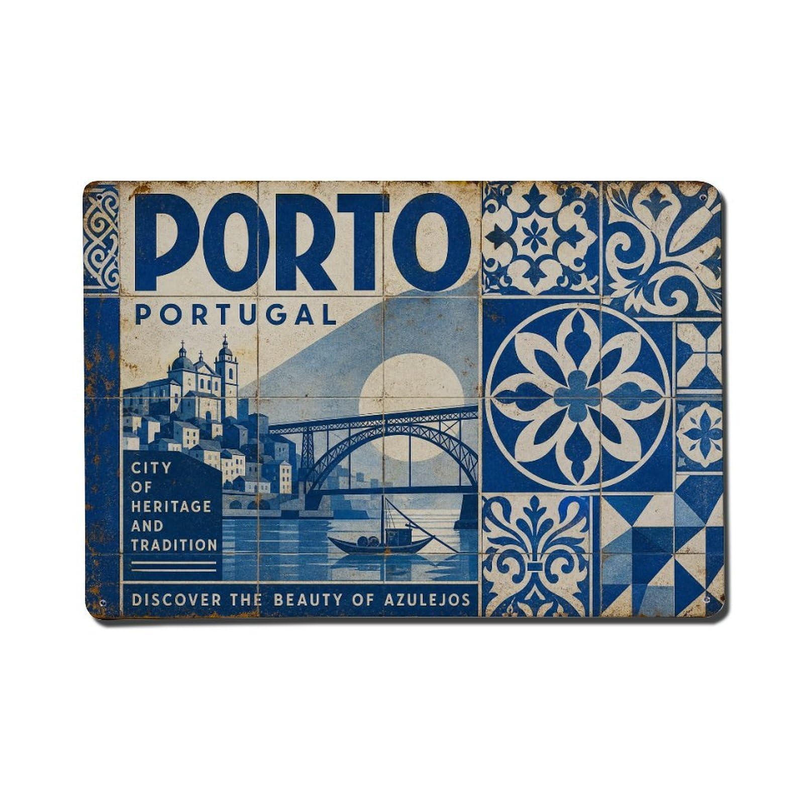 Vintage Travel Azulejo Tiles Traditional Portuguese Ceramics Metal Tin Sign