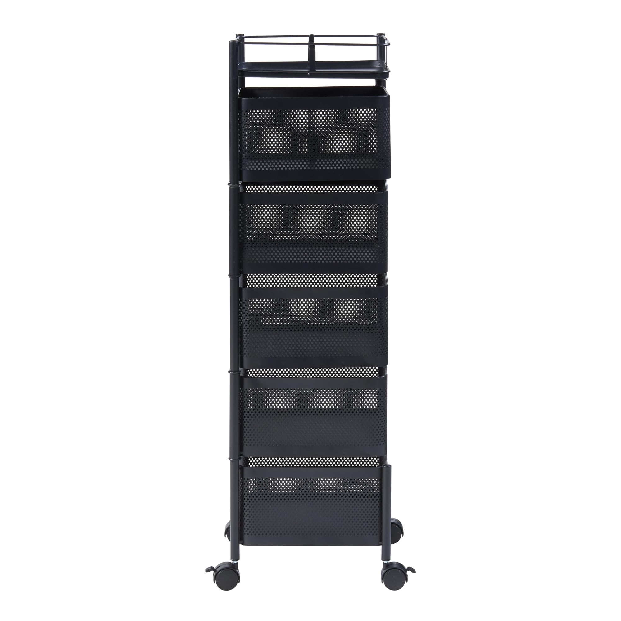 [en.casa] Chariot de Service à 5 Niveaux Desserte à roulettes avec Paniers Dépliables Meuble de Rangement pour Cusine Salle de Bain Bureau Acier 95 x 27 x 27 cm Noir