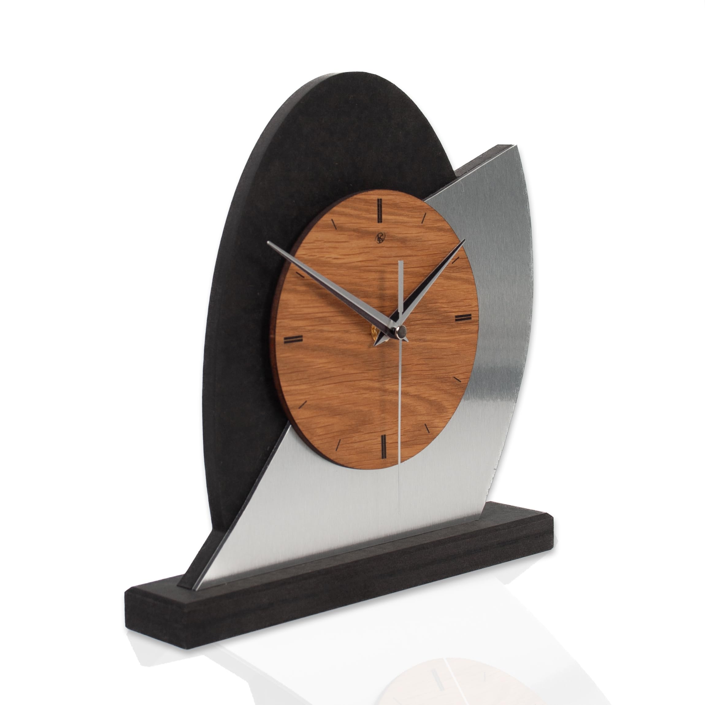 Kreative Feder Designer-Standuhr „Silver Dome“ aus Holz - Tischuhr in modernem Metallic-Look schwarz, braun, Silber; Größe ca. 25,5x25,5cm (leises Funkuhrwerk)