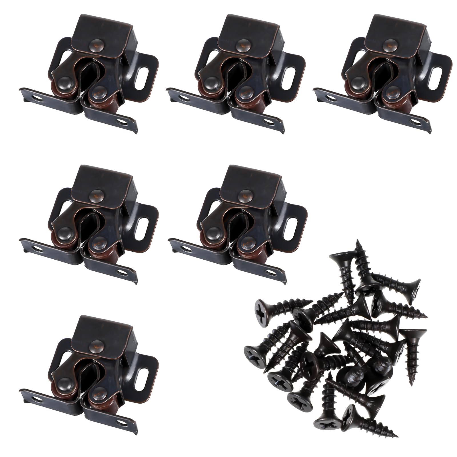 6 Sets Cabinet Latch Cabinet Door Latch Cabinet Latches and Catches Double Roller Lock Latch Kitchen Cabinet Locks for Cupboard Cabinet Door Closet Door Hardware