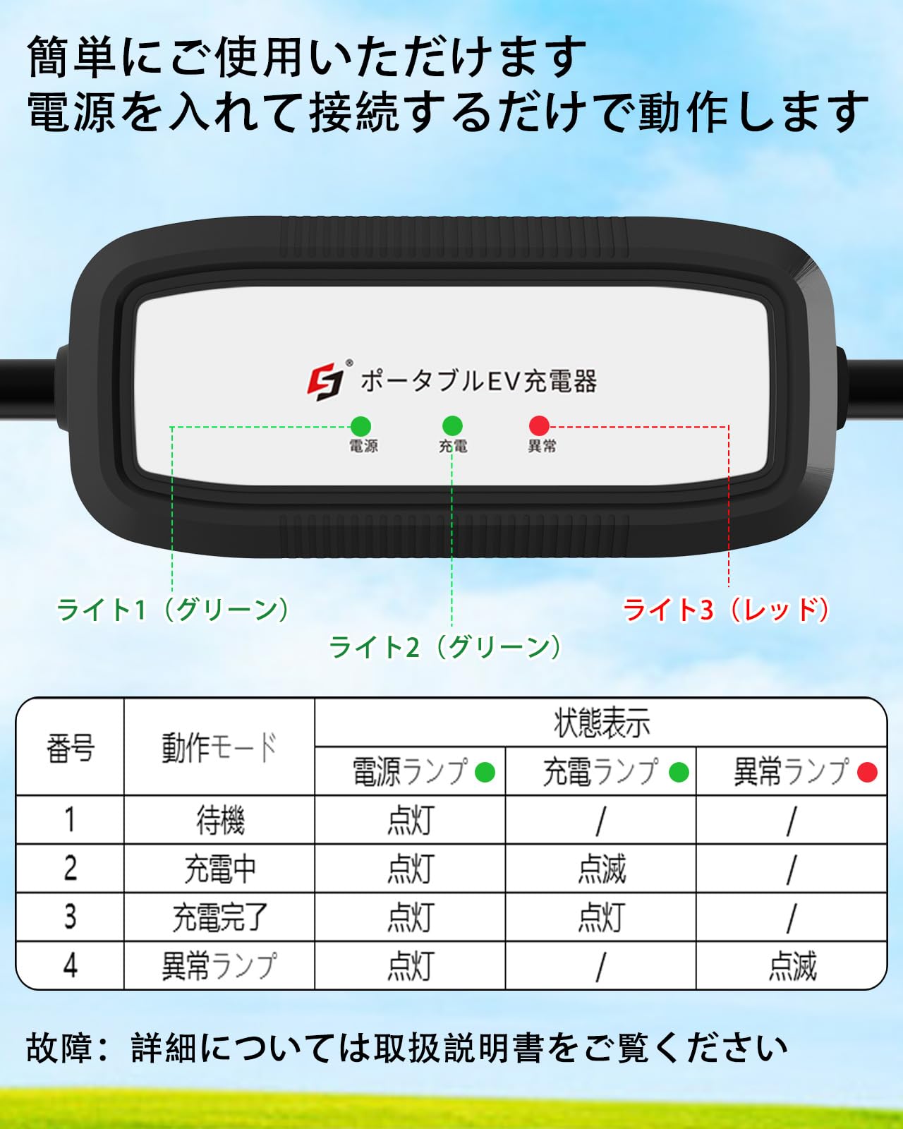 Amazon.co.jp: 家庭用 EV充電ケーブル 7m 指示灯16A 新型 100-240V全