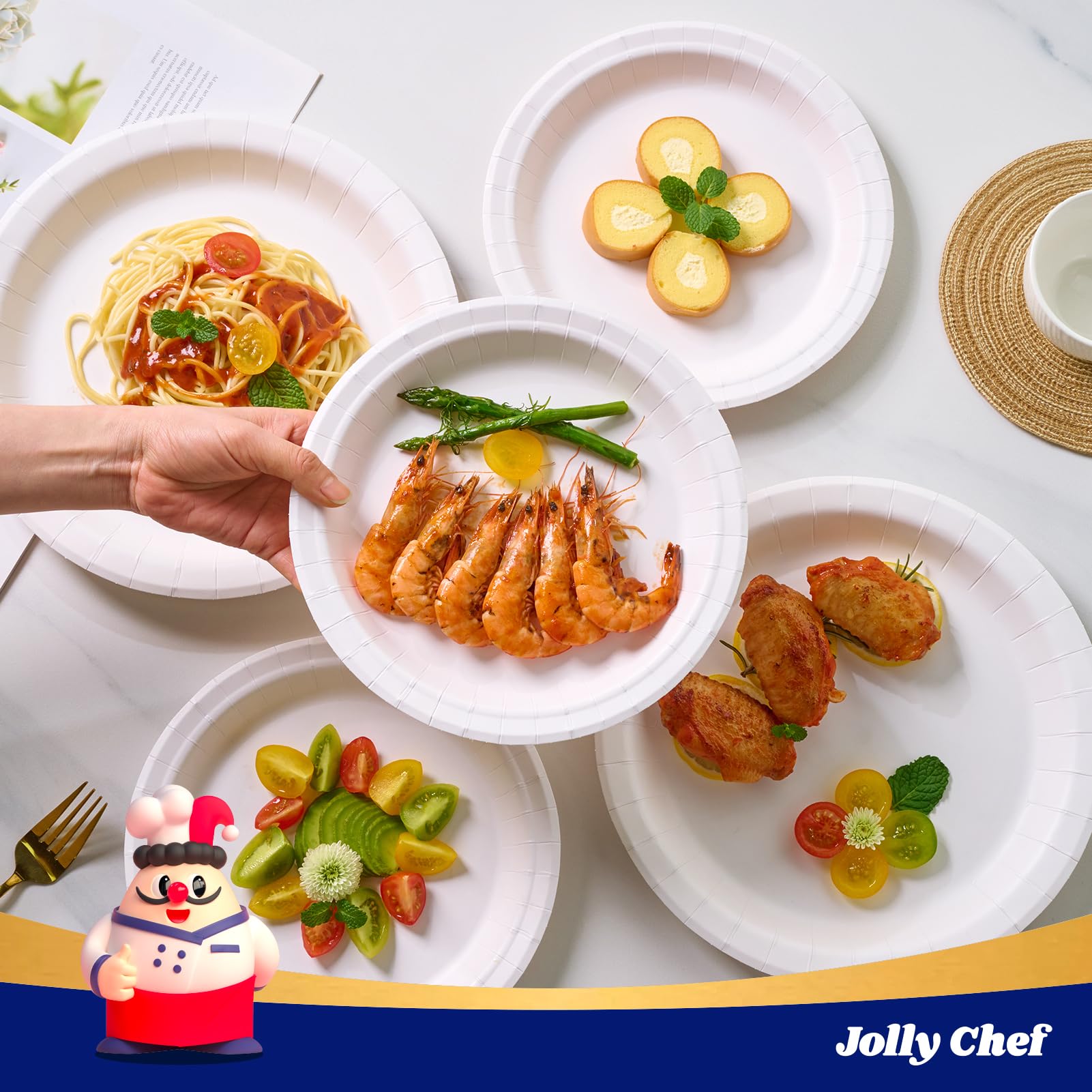 JOLLY CHEF Disposable Paper Plates - 140 Pack -6