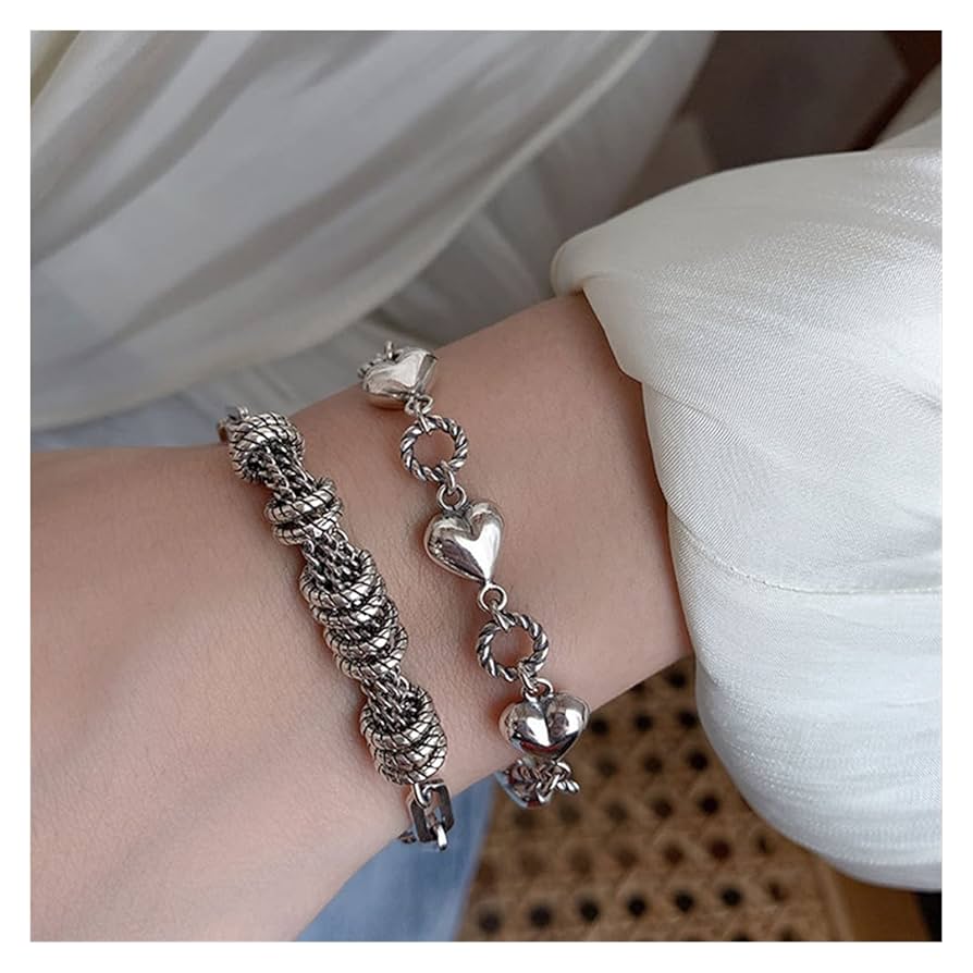 シルバー ビーズ ハートチャーム ブレスレット 約20cm シルバー ビーズ ハートチャーム ブレスレット 約20cm シルバー