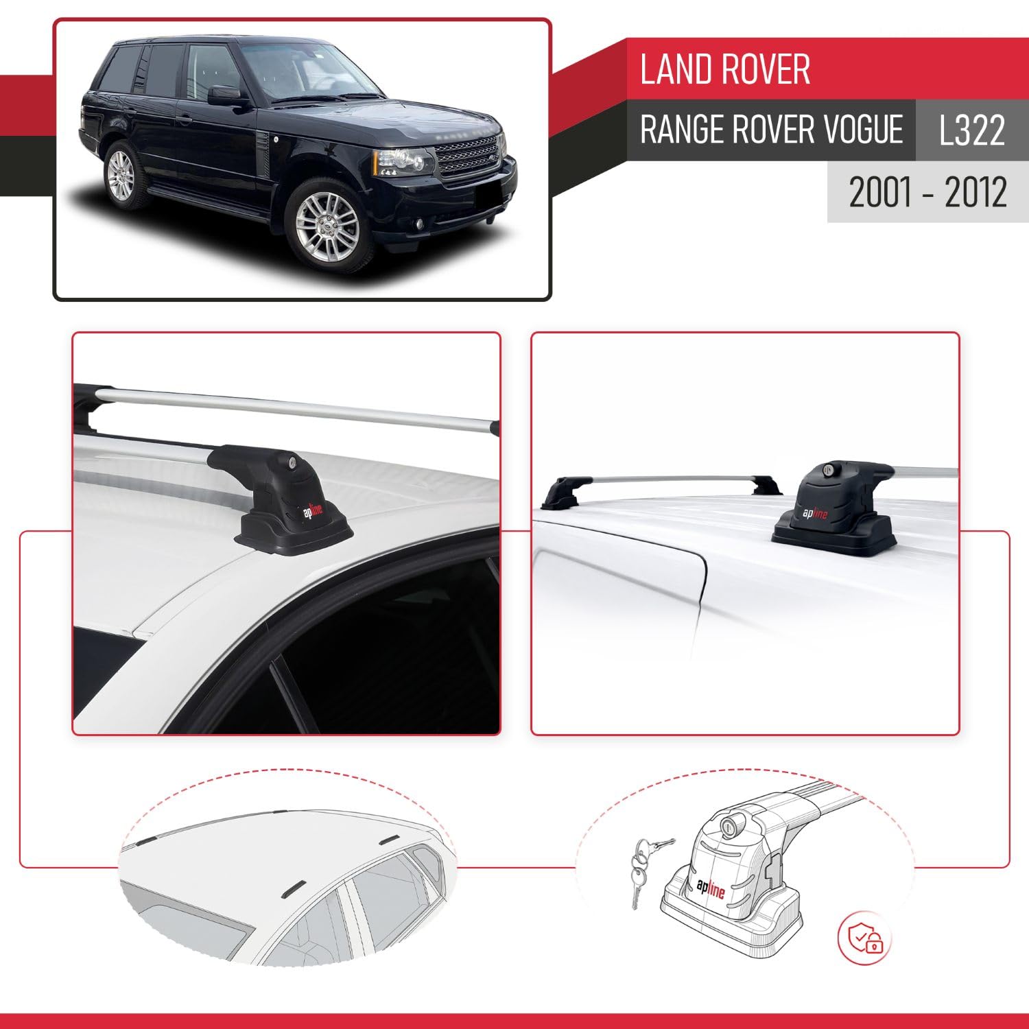 Kompatybilny z Land Rover Range Rover Vogue (L322) 2002-2012 ACE-3 Model Aluminiowy bagażnik dachowy 2 poprzeczki, szary