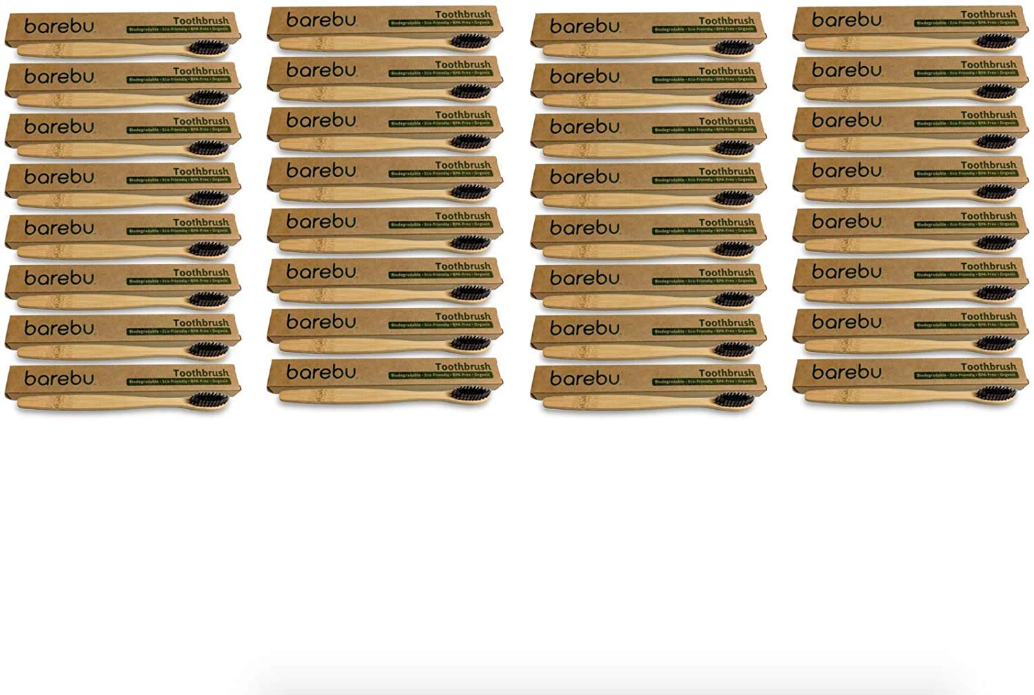 Confezione da 32 spazzolini da denti neri in bambù con setole naturali e infuse di carbone sbiancanti, senza BPA, biodegradabili, setole senza colla, sane ed ecologiche.