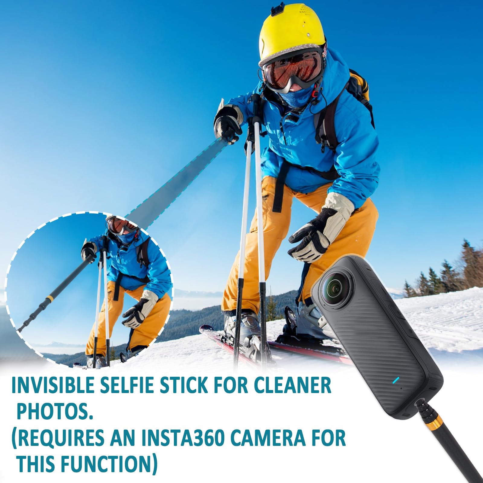 300cm Perche à Selfie Invisible en Fibre de Carbone, Compatible avec Insta-360 One R, One RS, GO 2, One X2, One X, X3, Vis 1/4 Pouce 46cm-300cm Longueur Réglable