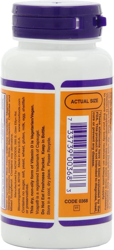 NOW Foods Vitamina D 1000 UI 120 Cápsulas Vegetarianas Pack 2 miniatura 4