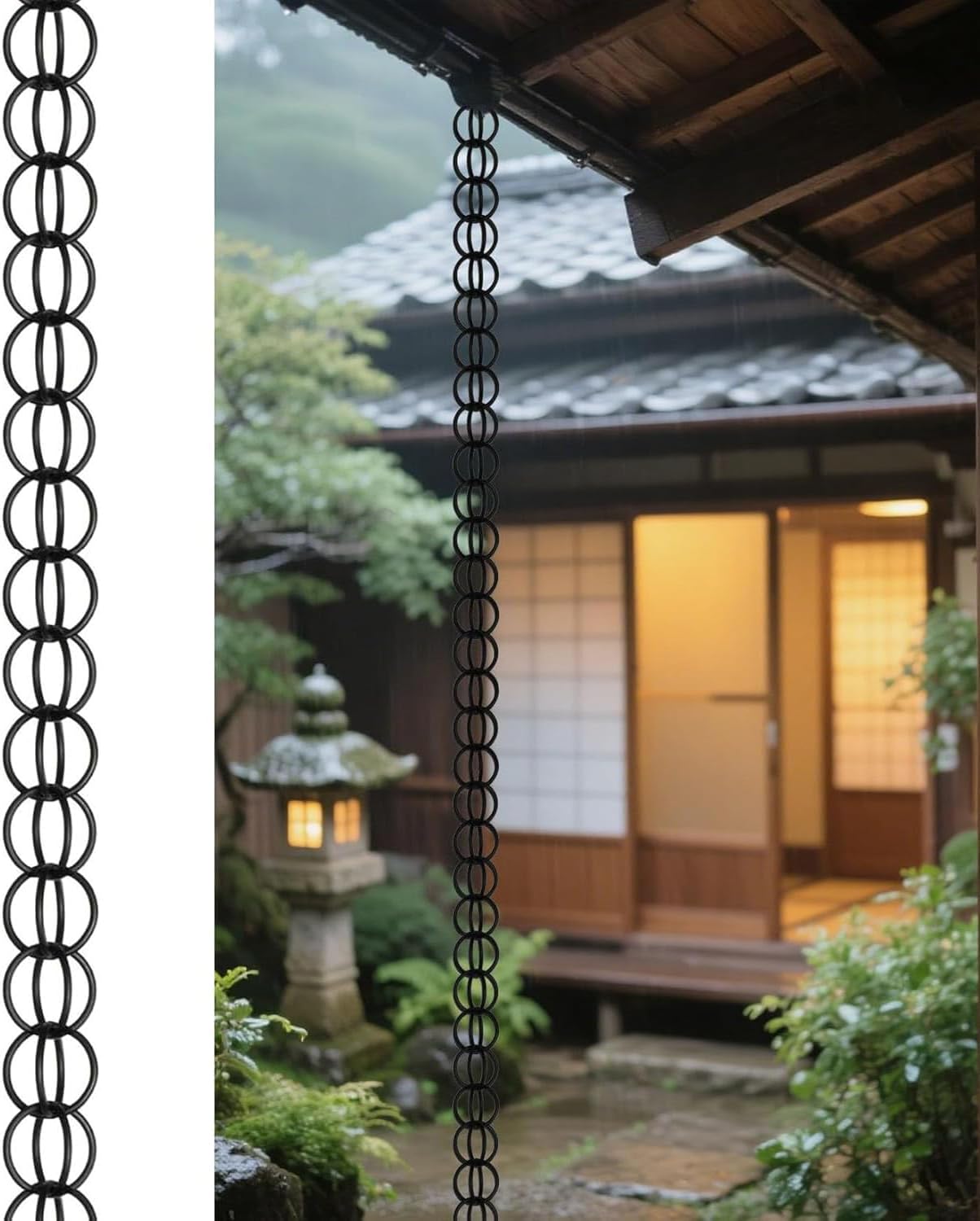 レインチェーン チェーンリンク【KOUBHYJ 5m 鎖樋】側溝と縦樋用リングレインチェーン、裏庭寺院ヴィラレインダイバーター、装飾