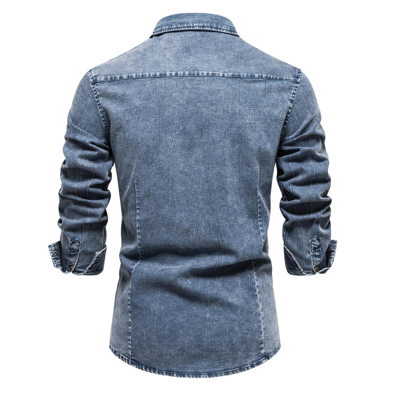 Camicia in Denim da Uomo Camicia Effetto Lavato Pesante da Uomo-Nero-S