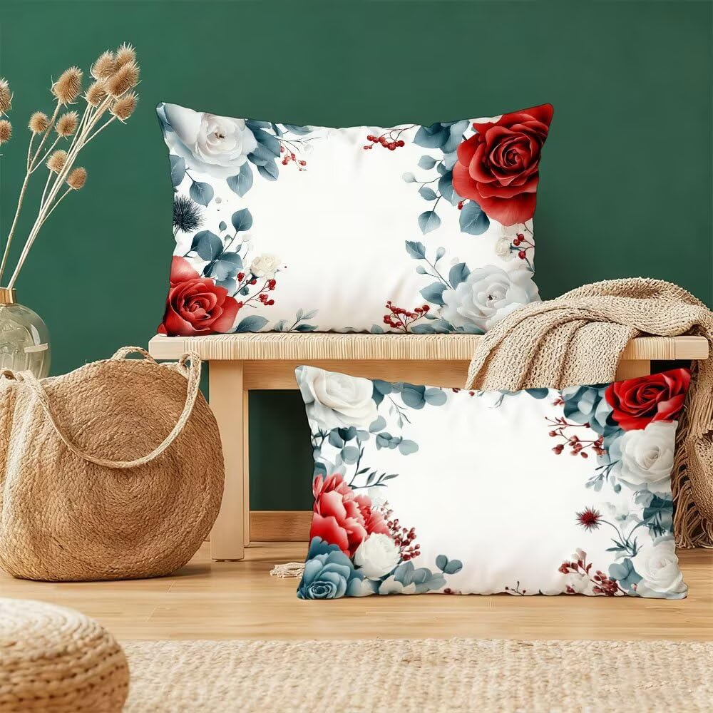 Taie d'oreiller 40x80cm lot de 2 blanc et rouge en velours doux