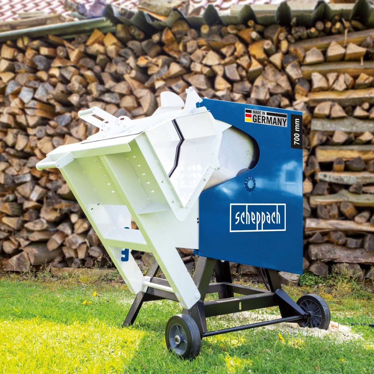 Scheppach Scie à bûches HS720 | Scie à bascule pour bois de chauffage | Lame de Ø700mm | Puissance de 3000W | Raccordement 230V | Made in Germany | Coupe réversible 250mm | Pour Bûches 370 x 240mm