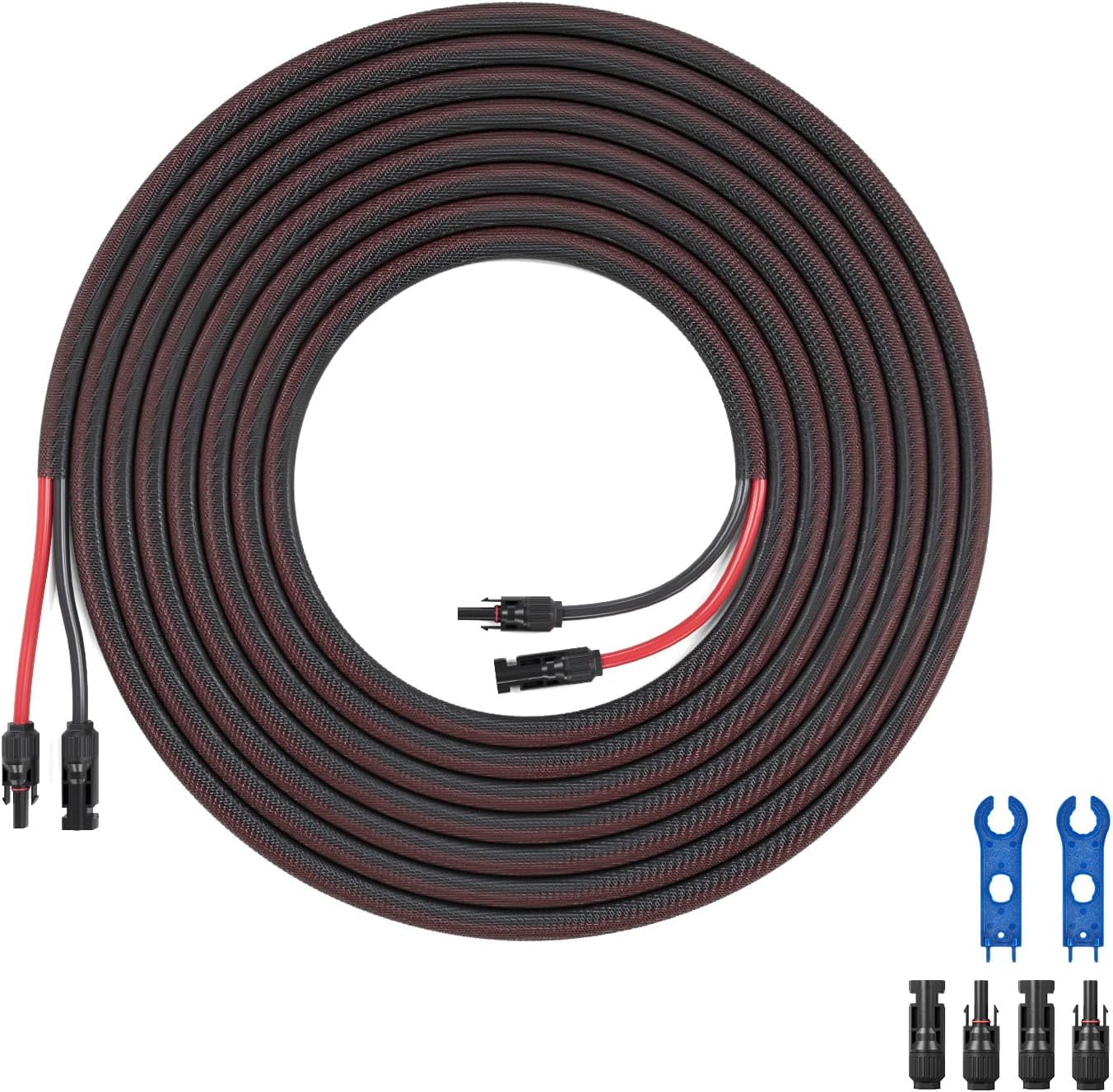 50FT Solar Panel Extension Cable 10AWG Solar Extension Cable with Sheath,Twin Wire Pure Copper Solar Cable for Solar Panels IP67 Flame Retardant Abrasion Resistant (50FT), Black/Red