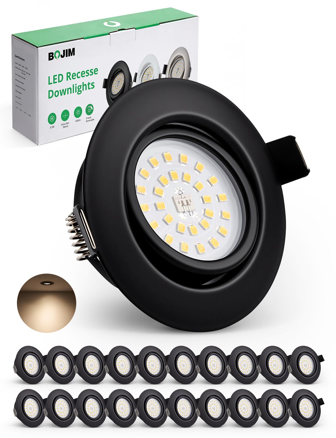 BOJIM Einbaustrahler LED 230V Flach Dimmbar, 5.5W 68mm - 80mm Lochmaß, für Küche Wohnzimmer Badezimmer