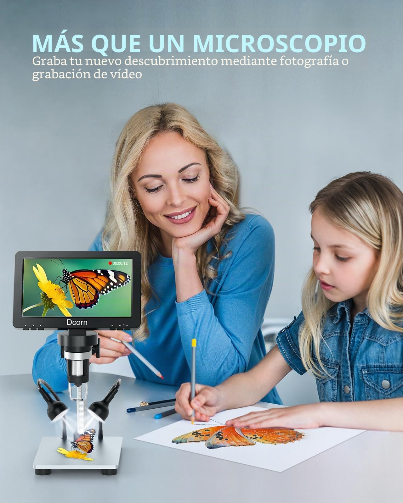 Microscopio Digital LCD de 7 Pulgadas con Tarjeta TF de 32 GB, microscopio de Video Dcorn de Mano USB 1200X Aumento 1080P con Soporte de Metal para Soldadura de Monedas de Error, Compatible con PC