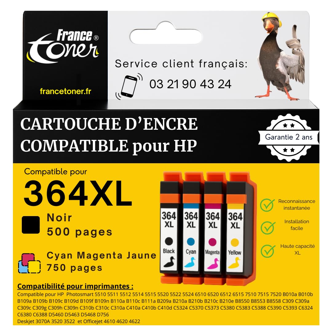 4 Cartouches Compatibles pour HP 364 XL | Encre Haute Qualité pour 364XL pour Imprimante Photosmart 5510 5520 5525 6510 6520 7510 7520 Officejet 4620 4622 Deskjet 3520