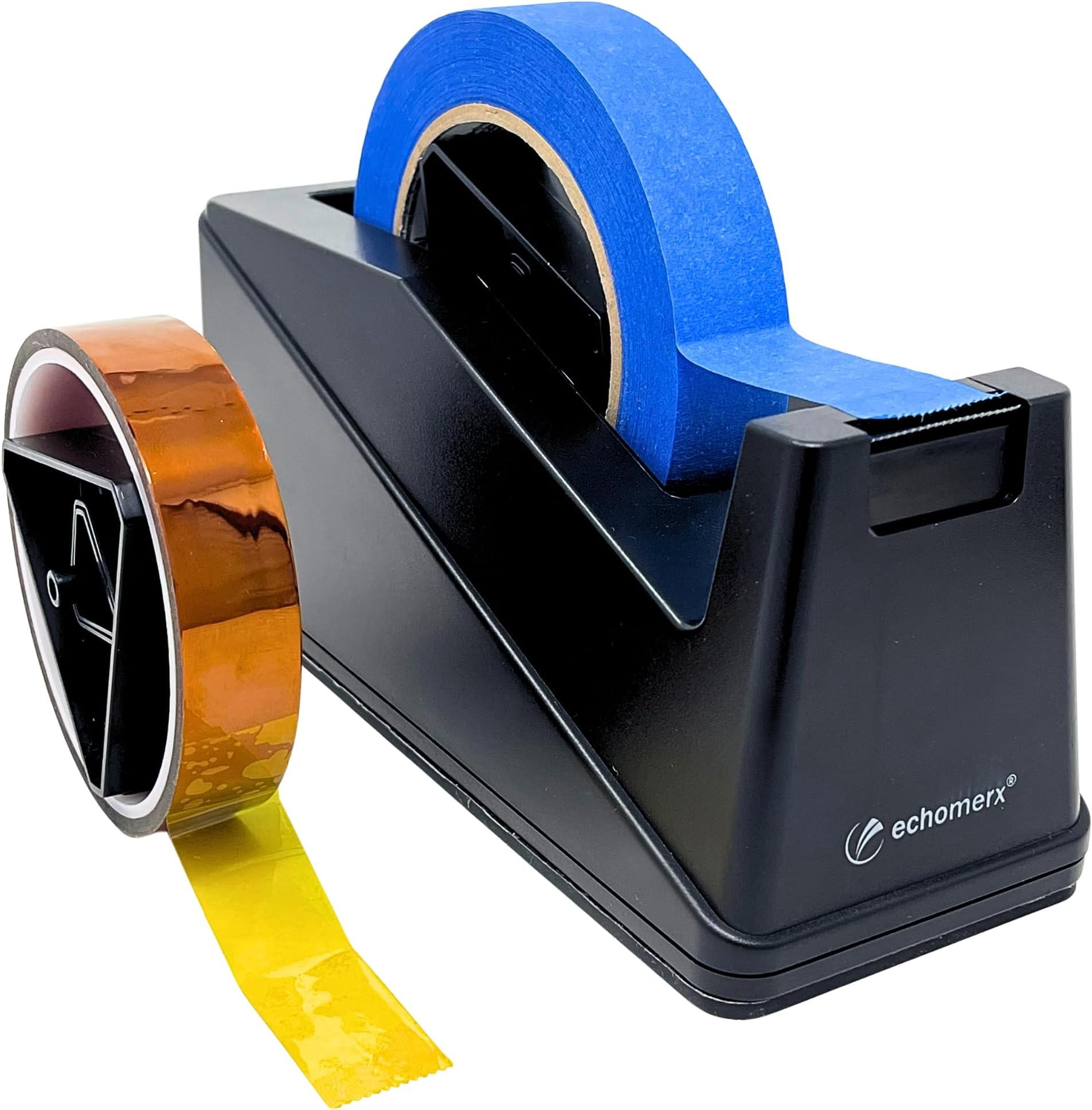 echomerx Large Tape Dispenser Heavy Duty - Best One-Handed for Painters & Masking Tape, Heat Tape Kapton & More, Weighted Desk Holder, 1 & 3 inch Core, Big Black, Commercial Grade, Sublimation & Craft