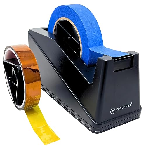 Echomerx Desk Tape Dispenser, One-Handed, Weighted Non-Slip, 1" & 3" Cores | For Masking, Painters, Heat, Sublimation, Kapton, Craft, Gift Wrapping & Scotch Tapes up to 1.1" Wide, Large & Heavy Duty