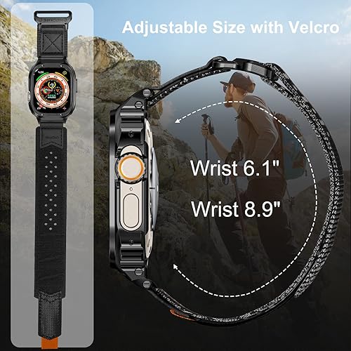 Miniatura 46 de SUPLINK Caja de acero inoxidable y correa de nailon compatible con Apple Watch Band de 1.496 pulgadas, 1.575 pulgadas, 1.614 pulgadas, 1.654