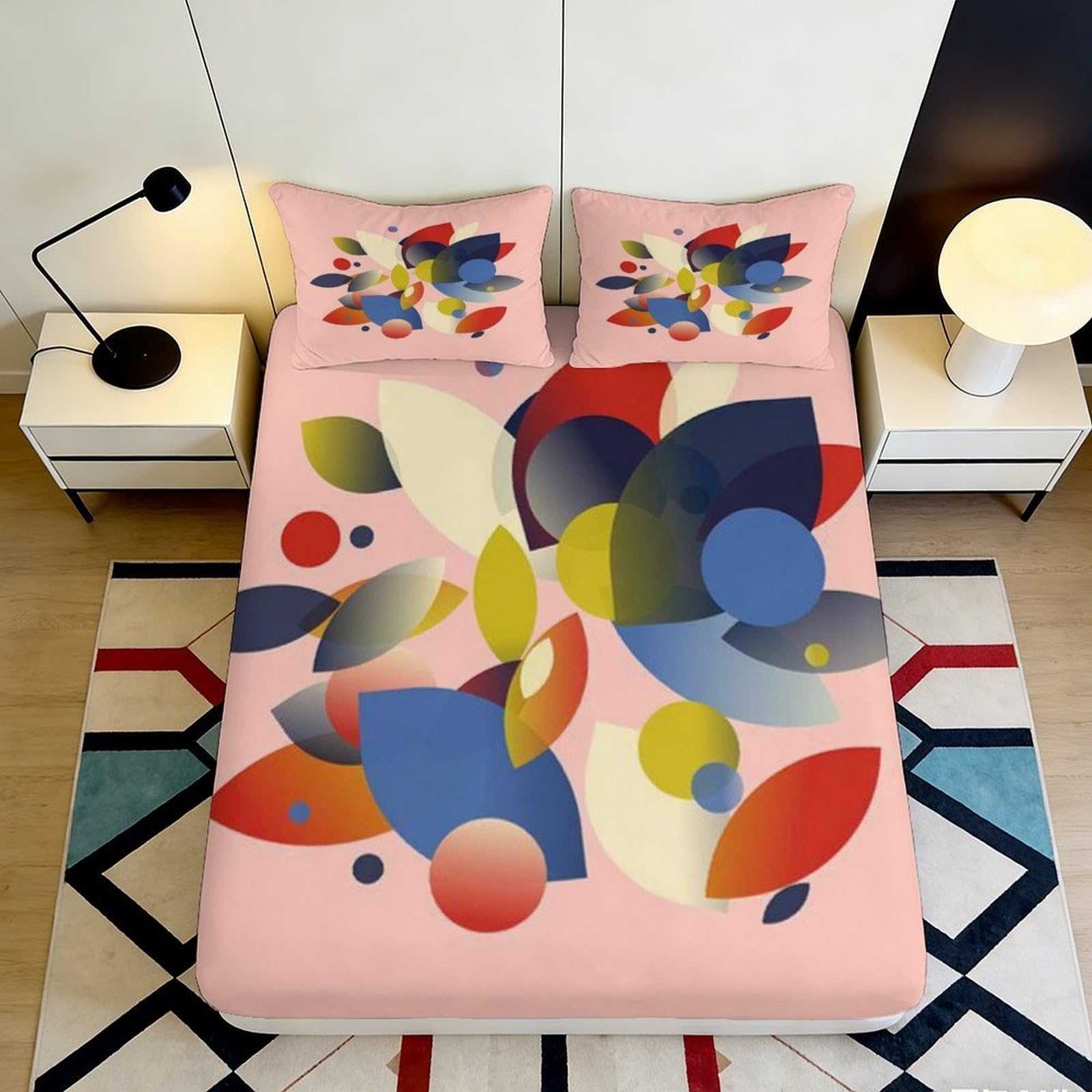3D Printed Abstract Geometric Fitted Sheet Microfiber Non-Slip Deep Pocket Abstract Mattress Fitted Cover Bedroom Washable 120x200x25cm