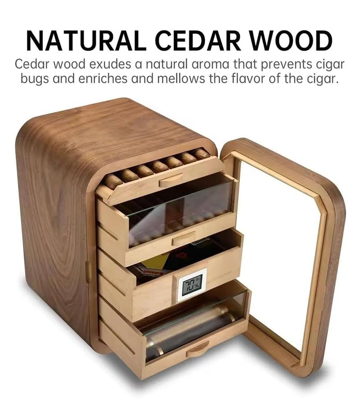 Armadio Humidor per sigari con umidificatore integrato,termometro e igrometro,Capacità 110 sigari,Circolazione dell'aria a 360°,Regalo per gli amanti dei sigari,B