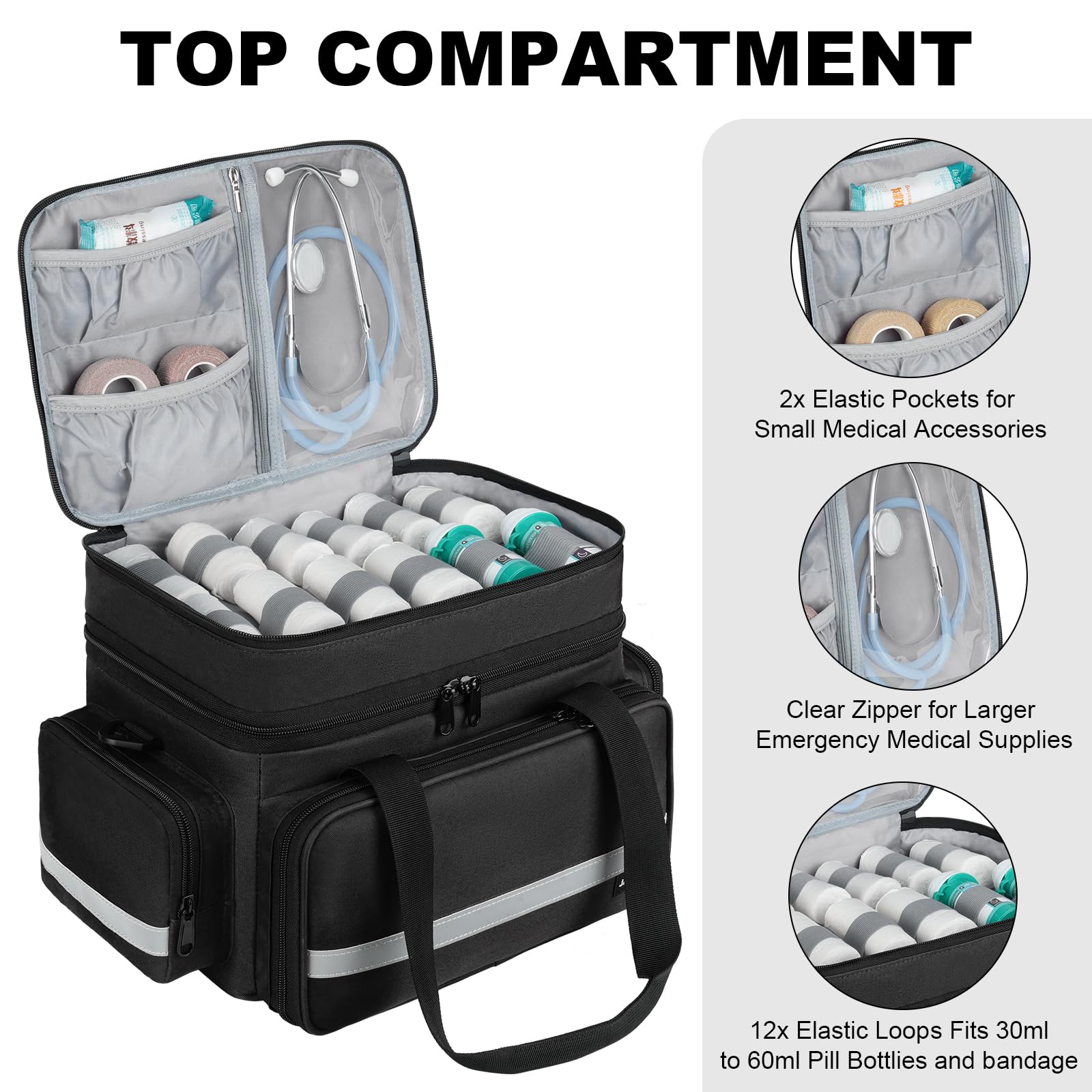 Bolsa grande de primeros auxilios con doble capa, cremalleras bloqueables y correa para el hombro, organizador médico impermeable con separadores extraíbles para suministros de emergencia