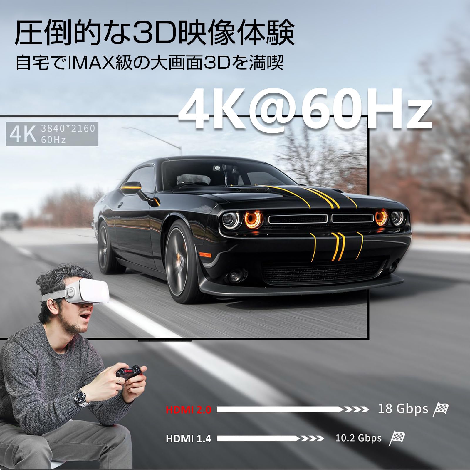 Senetem Cavo HDMI sottile da 1 m, ad alta velocità (4K a 60 Hz, 18 Gbps), cavo HDMI 2.0, connettori sottili a basso profilo placcati oro, 2K, HDR, ARC, 3D, per monitor da gioco, TV, X-Box, PS5/4/3