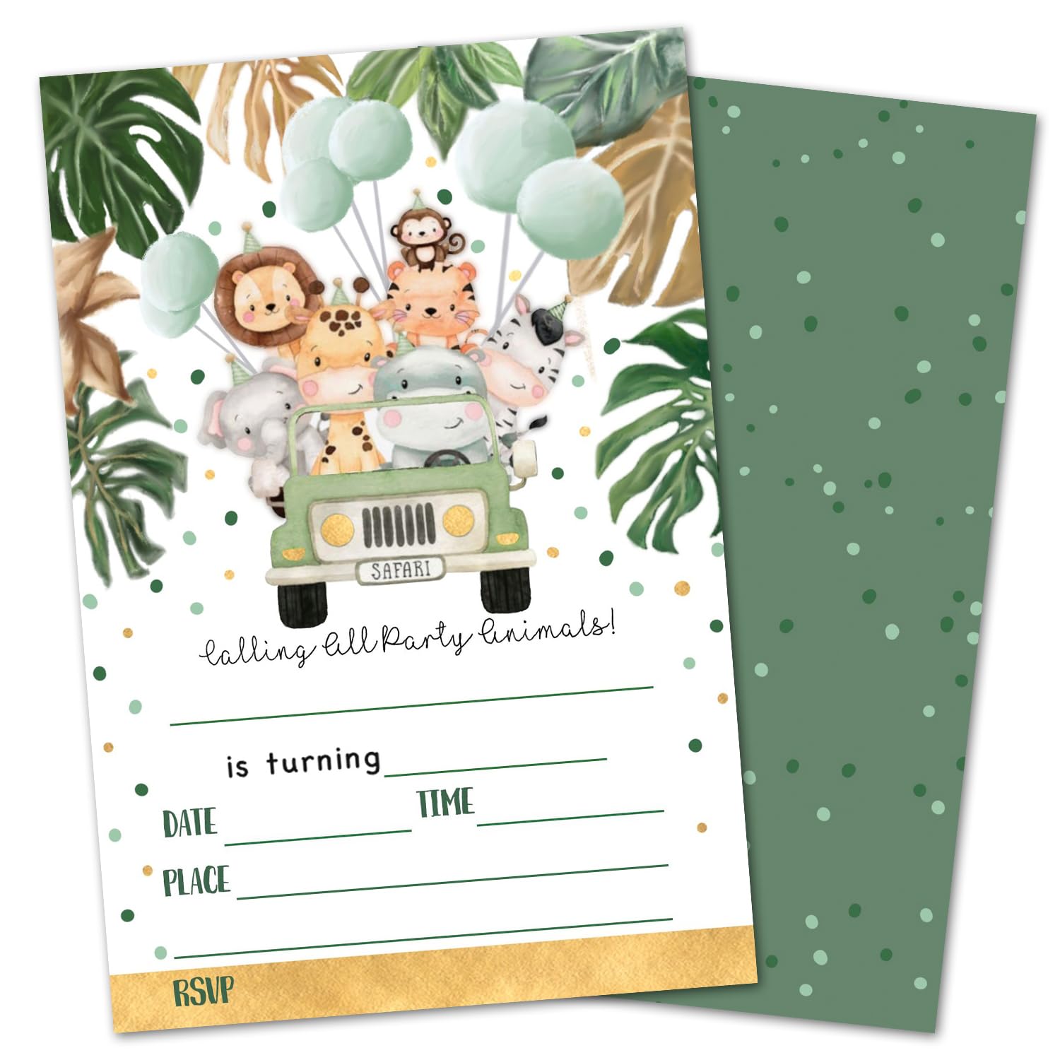 oayGnay Calling All Party Animals Birthday Party Invites Cards for Kids, Safari Jungle Birthday Invitations for Boys Girls, 20 Invitation Cards With