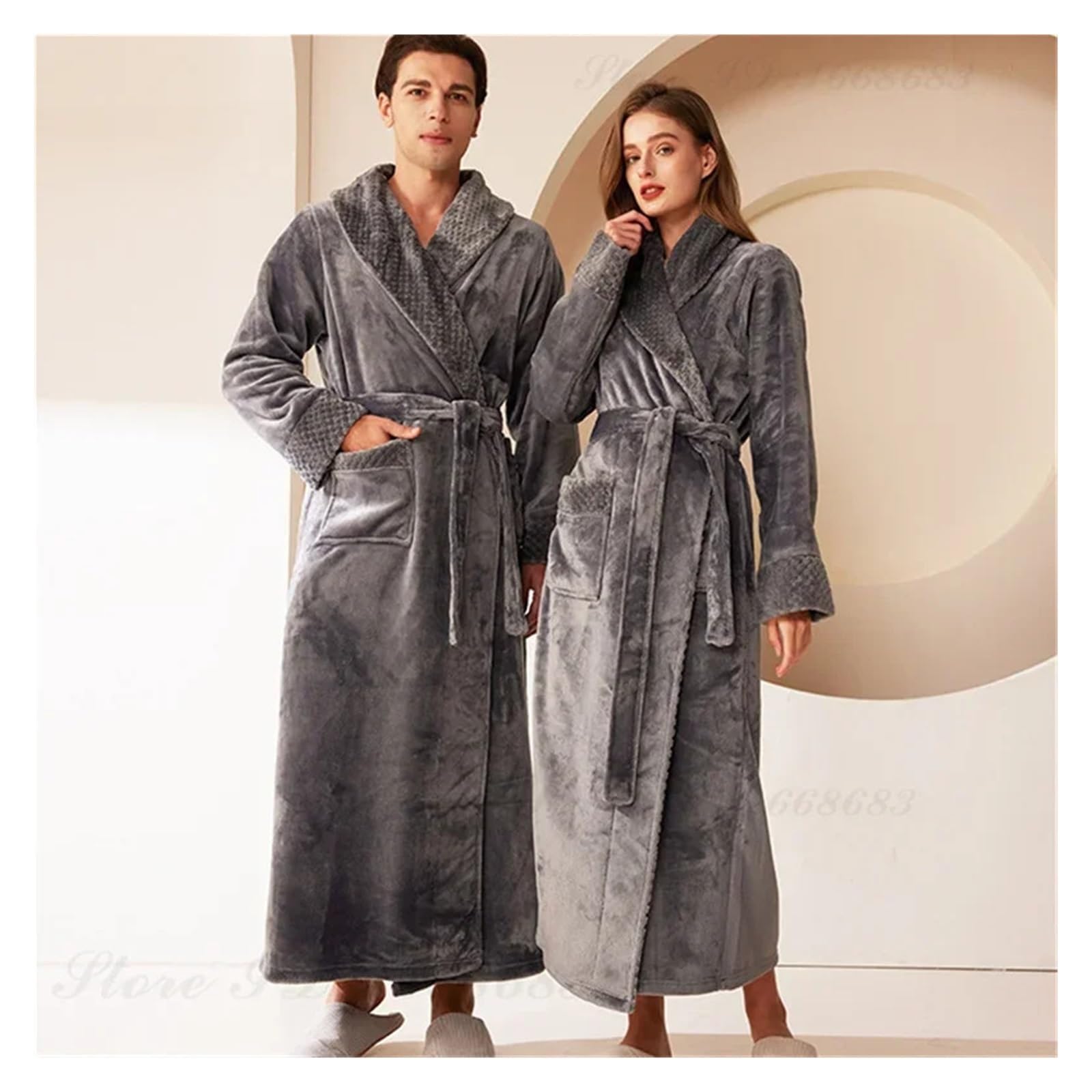Accappatoio Uomo Pigiama da Uomo in Pile di Corallo, Autunno e Inverno, Spesso Caldo, in Flanella, Lungo, Accappatoio, Abbigliamento casa, Salotto