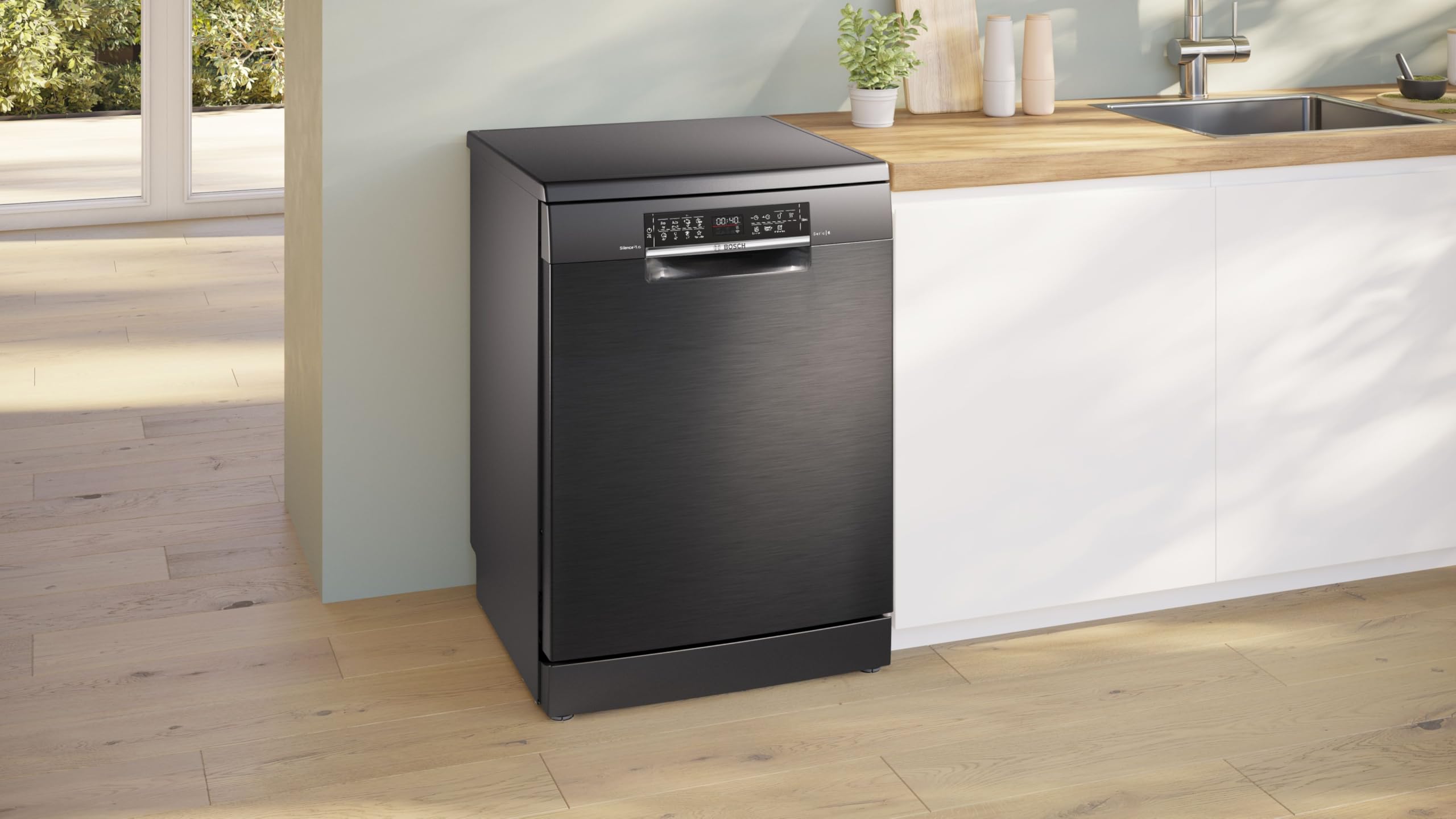 Bosch SMS6ECC12E Serie 6, Lavastoviglie da libera installazione, Home Connect, Extra Clean zone: lavaggio intenso per lo sporco più ostinato, Assistente al lavaggio, Programma Preferito,Nero, 60 cm
