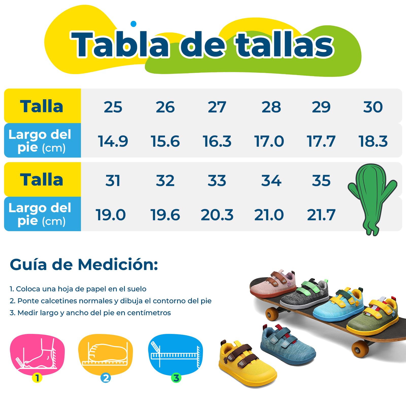 Saguaro Zapatos Barefoot para niños, Cierre de Gancho y Bucle y Puntera Ancha, Zapatos Infantiles Casuales para el día a día y el Colegio, Gr.25-36