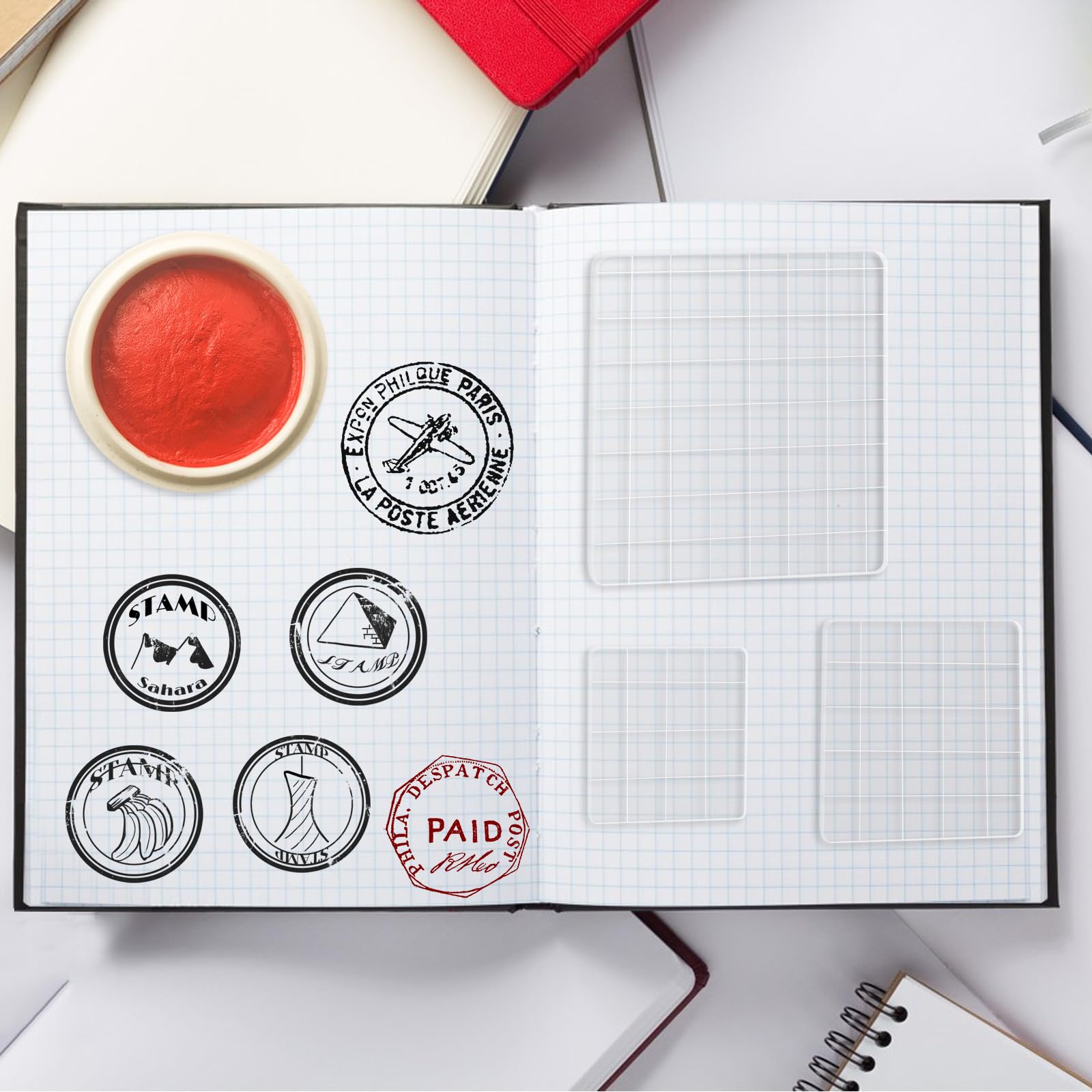 Hosifiy 4 stuks stempelset acrylblok voor siliconen stempels acryl stempelblok set met rasterlijnen, transparant acrylblok stempel stansblokken voor Hosifiy 4 stuks stempelset acrylblok voor siliconen stempels acryl stempelblok set met rasterlijnen, transparant acrylblok stempel stansblokken voor