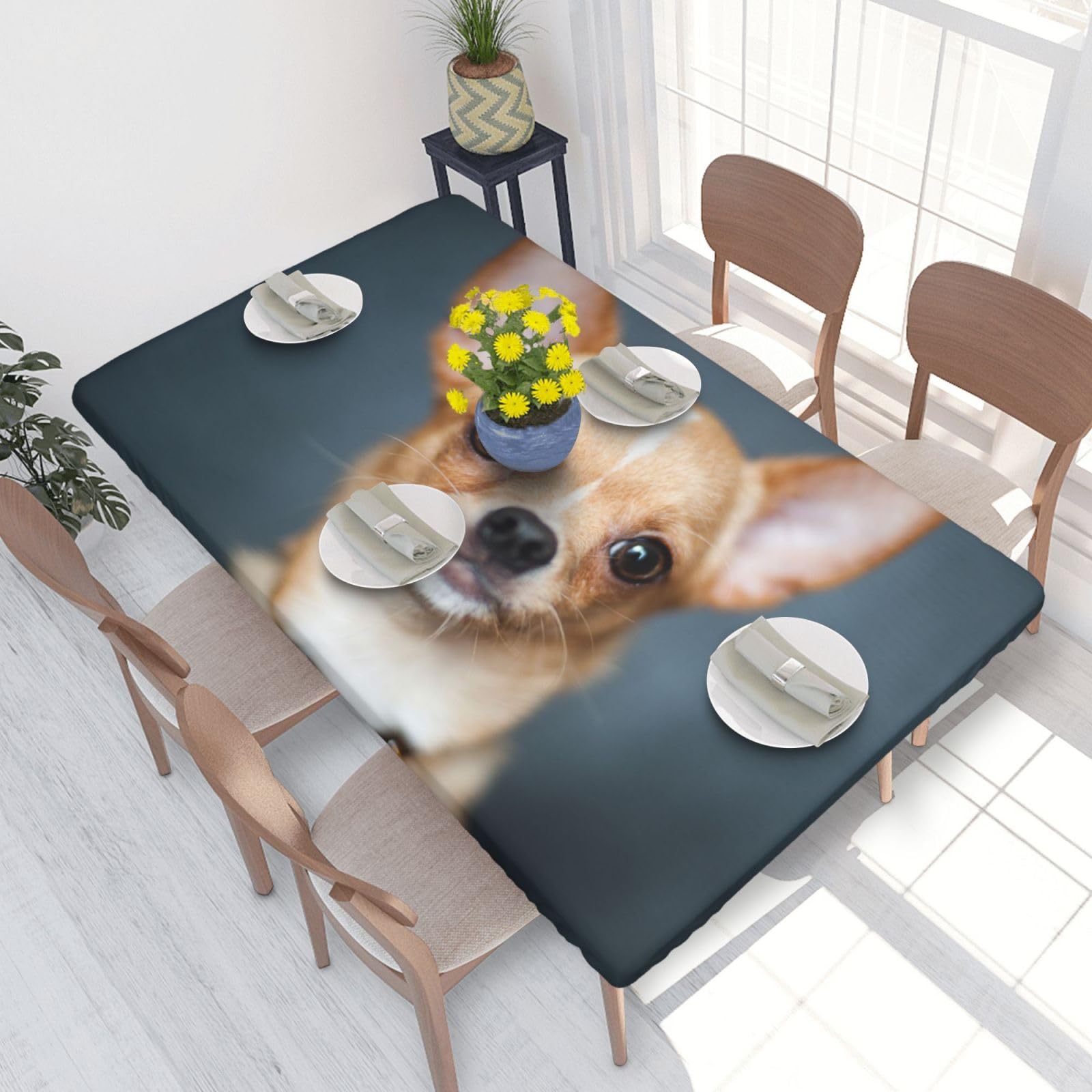 BNVSADC cute chihuahua Printed 4FT Tablecloth 122x76 CM Polyester Kitchen Water Resistant Table Cloth Dining Table Decoration Table Covers