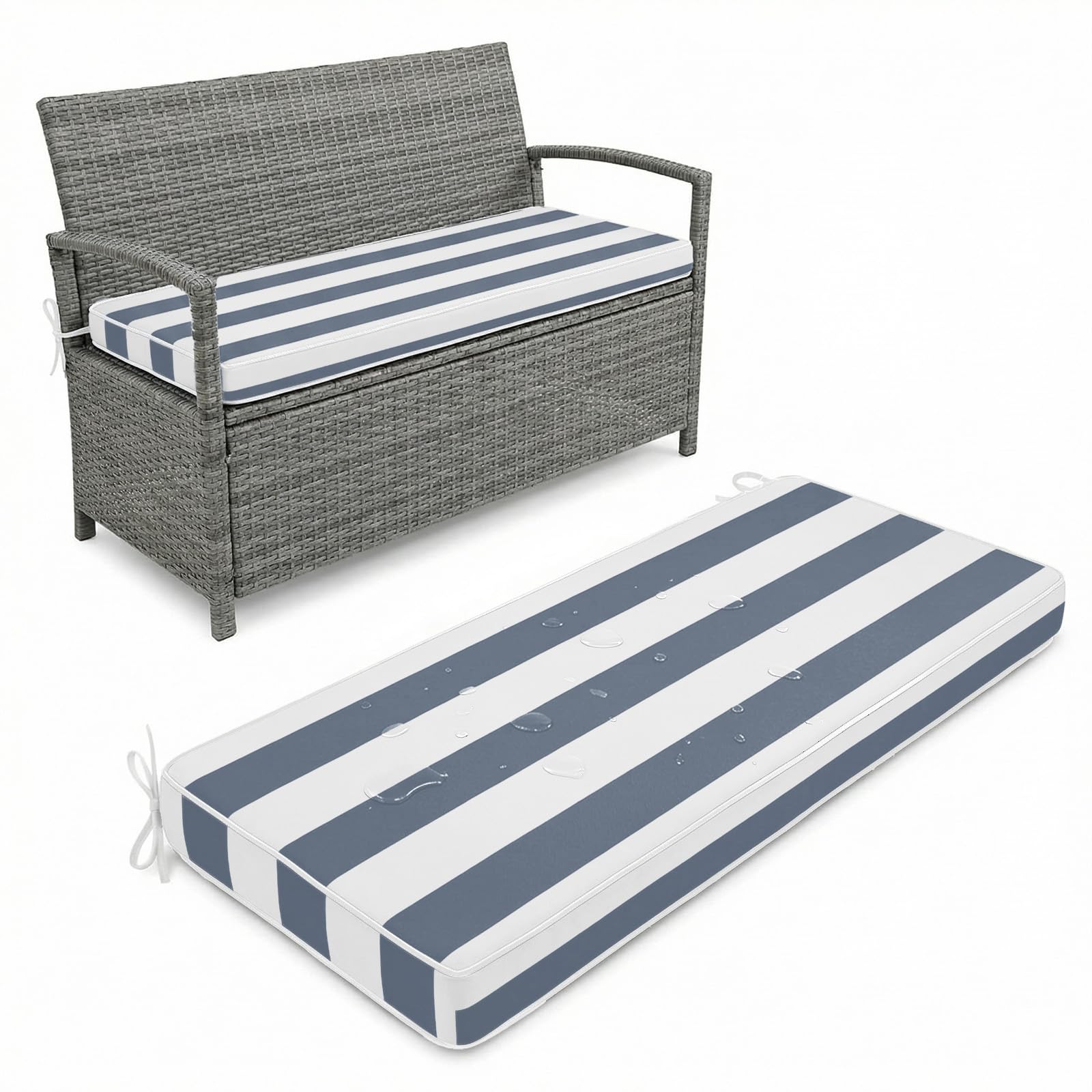 Aocase Waterproof 2/3/4 Seater Bench Cushion 180x30cm Indoor Outdoor Comfortable Extra Thick 5cm Garden Bench Rattan Cushion Pad with Removable Cover for Patio Lawn with Double Piping,Dark Blue