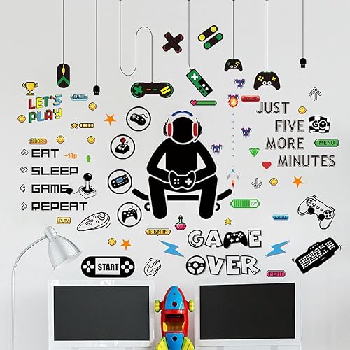 Calcomanías de pared para jugadores, calcomanías de pared para controlador de juegos, decoración de sala de juegos para niños, dormitorio, sala de