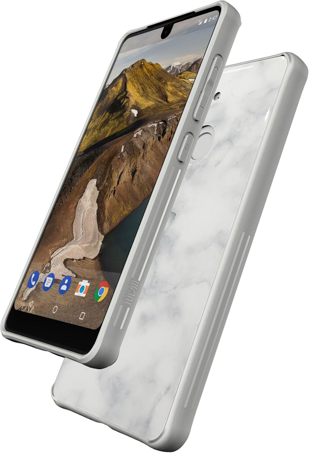 Essential Phone PH-1 Case, TUDIA [Ceramic Feel] Lightweight [GLOST] TPU Bumper Shock Absorption Cover Featuring [Tempered Glass Back Panel] for Essential Phone PH-1 (White Marble)