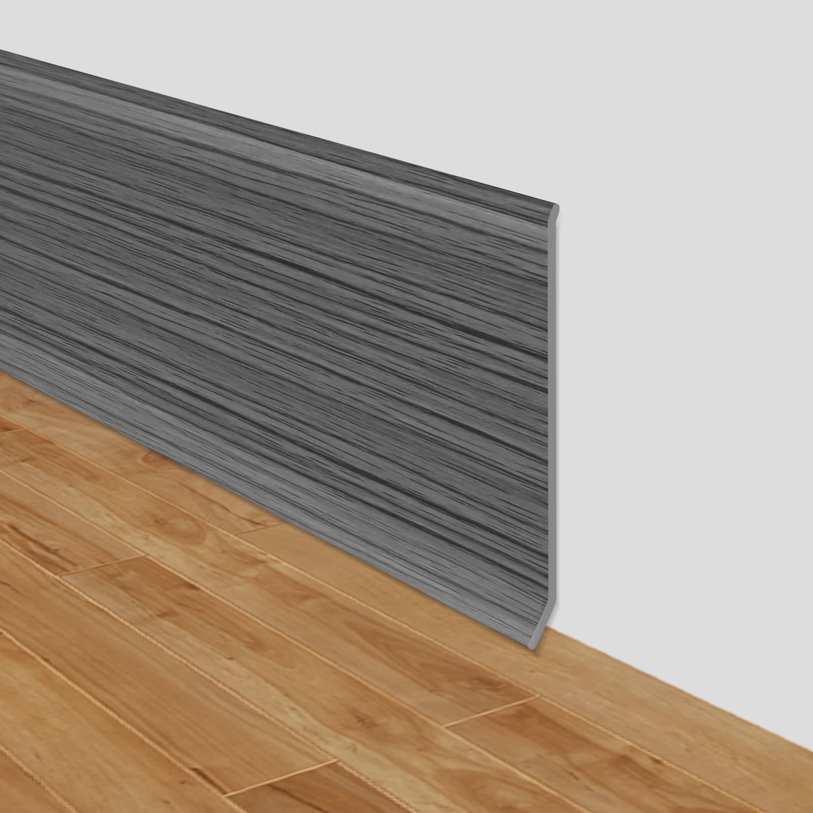 Plinthe souple autoadhésive moulure murale 10cm de large adhesive plinthe murale en PVC décorative pour mur et sol (Grain de bois gris foncé, 10cm×18m)