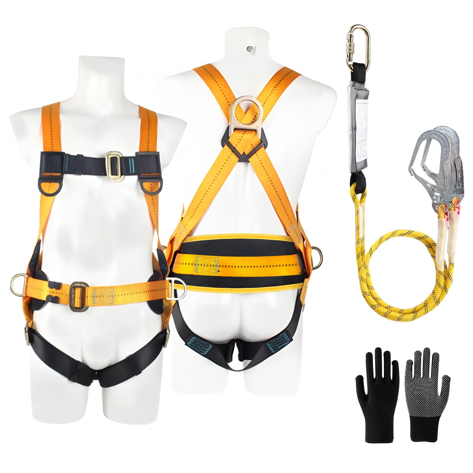 JAOGAUS Arnés de seguridad anticaídas con doble cuerda y ganchos, arnes corporal ajustable para hombre, construcción, escalada, tejados, trabajo en altura, carga 100 kg, cumple con EN 361/354/355