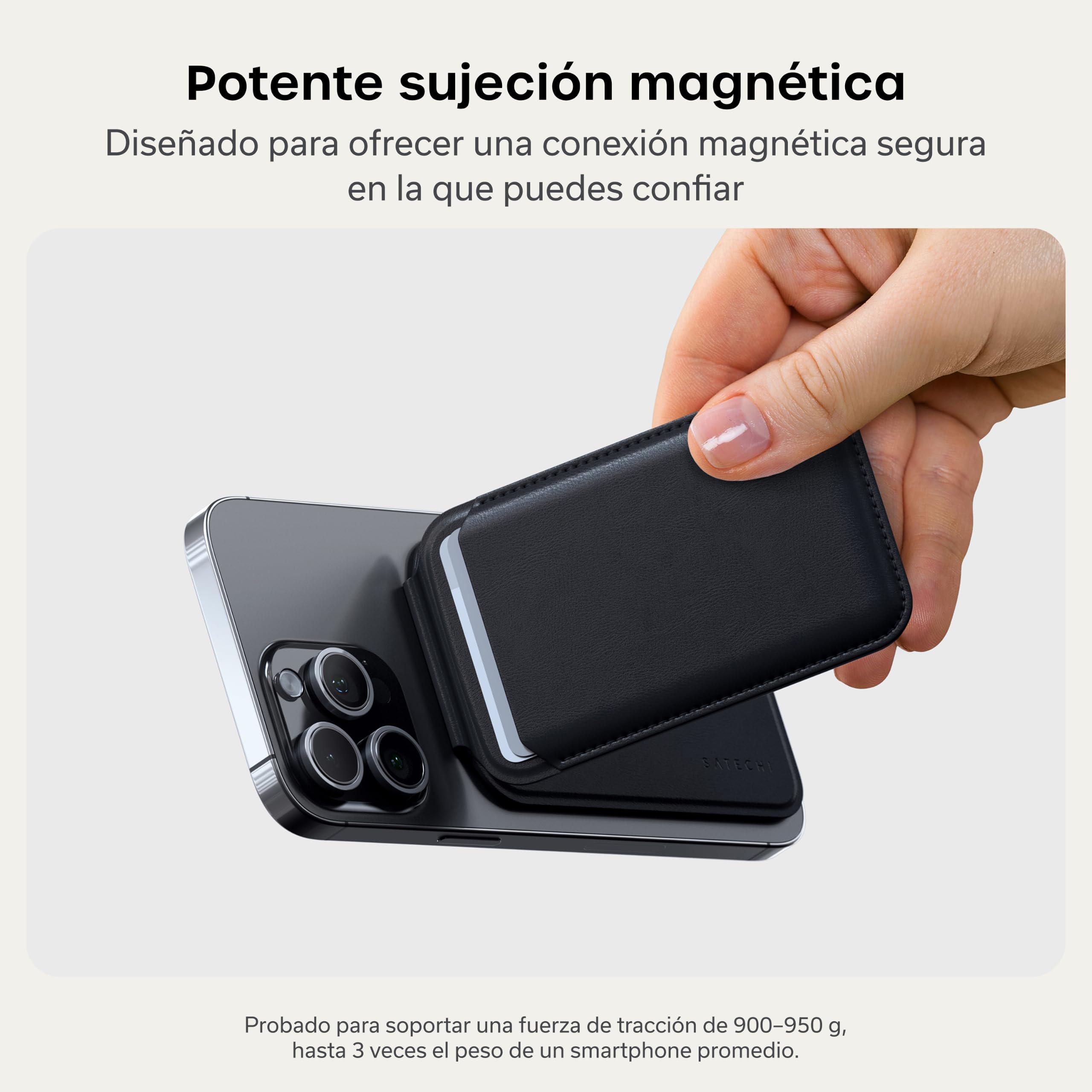 SATECHI Cartera MagSafe y Soporte para iPhone, Tarjetero Magnético con Soporte, NFC y 4 Espacios para Tarjetas, Compatible con iPhone 17 al 12 – Material Premium (PU) Negro