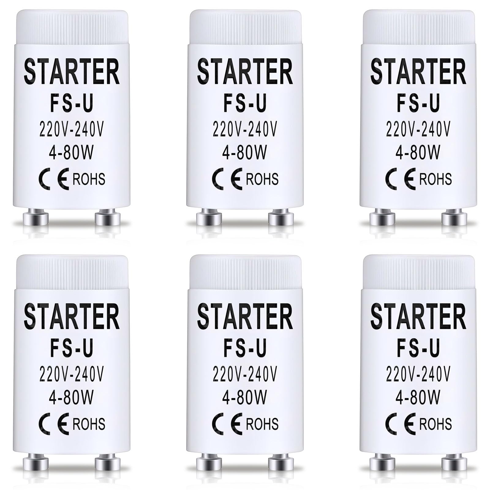 6 Stück starter FS-U 4-80W 220-240V Leuchtstoffröhren Neonröhre Starter Langes Leben Einzelschaltung von Leuchtstoffröhren für Aquarien-UVC-Lichter Neonlichter