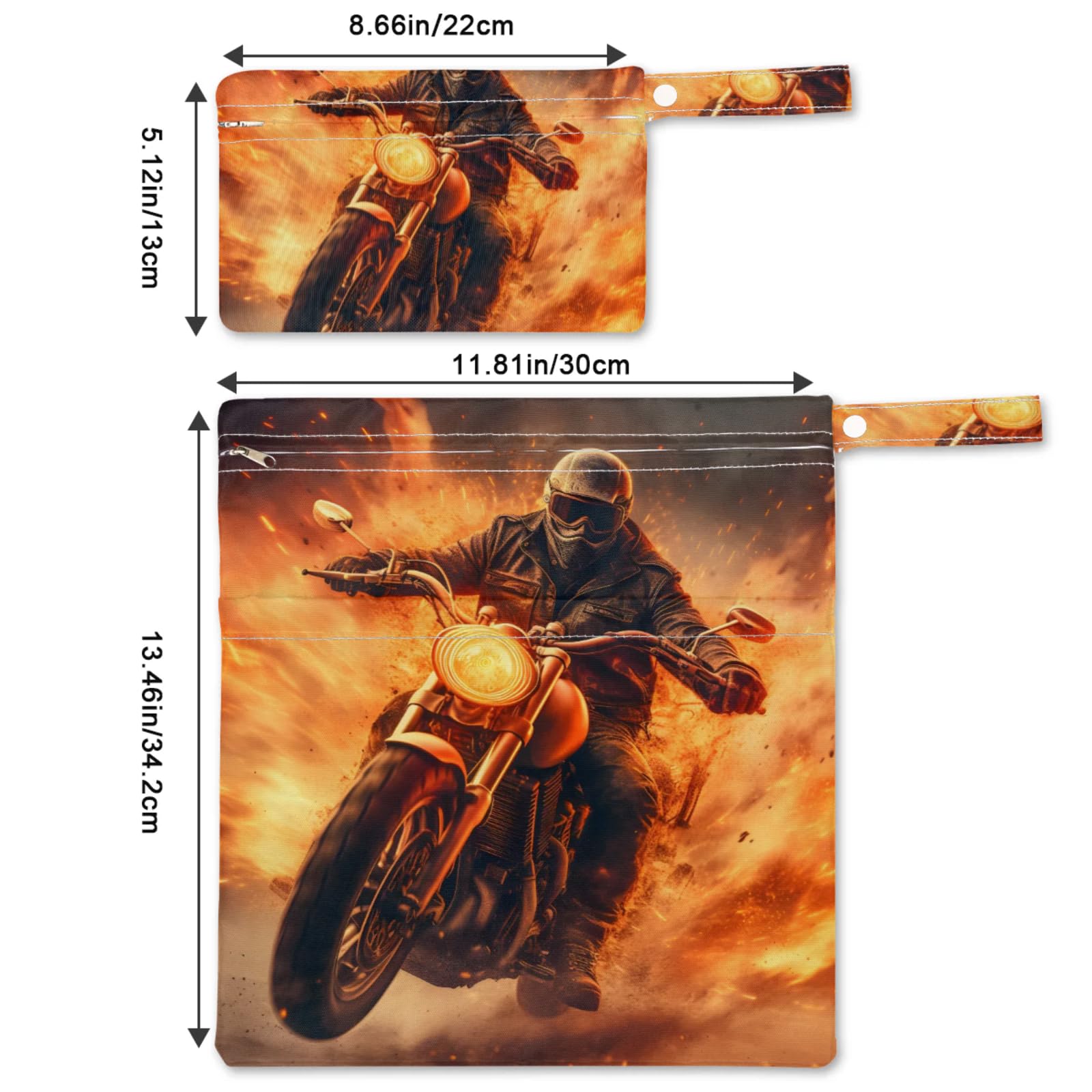 2 Set Fire Motorbike Wet Dry Bags for Baby Cloth Diapers Waterproof Reusable Storage Bag for Travel,Beach,Pool,Daycare,Stroller,Gym,Laundry,Dirty Clothes,Swimsuits Wet Clothes, Super-sport Wet Bag