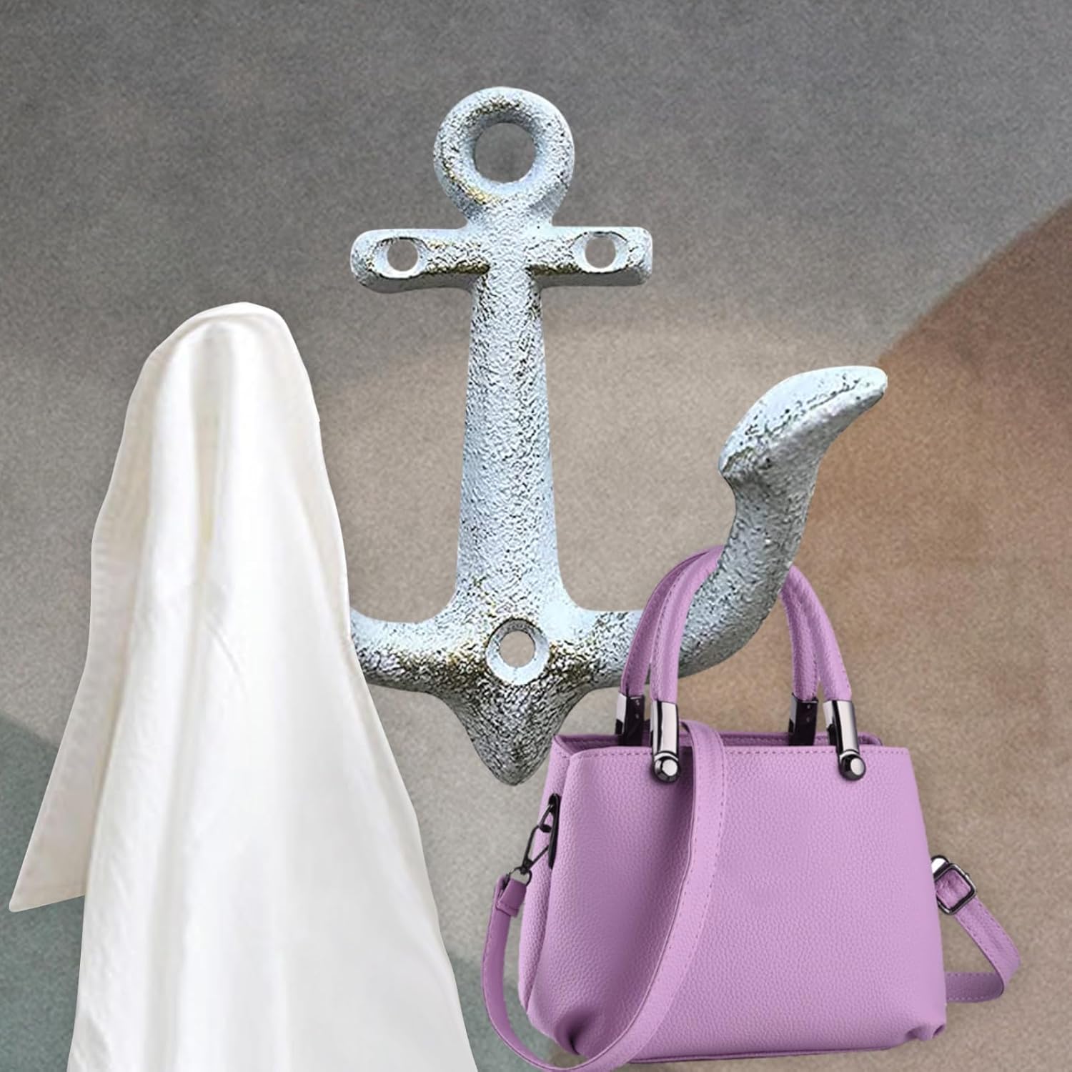 Notakia Vintage Cast Iron Nautical Anchor Wall Hooks Coastal Towel Hooks Decorative Wall Mounted Hanger for Beach House Lake House or Bathroom Decor Rustic Nautical Towel Rack (White, 1 Pack) - Image 8