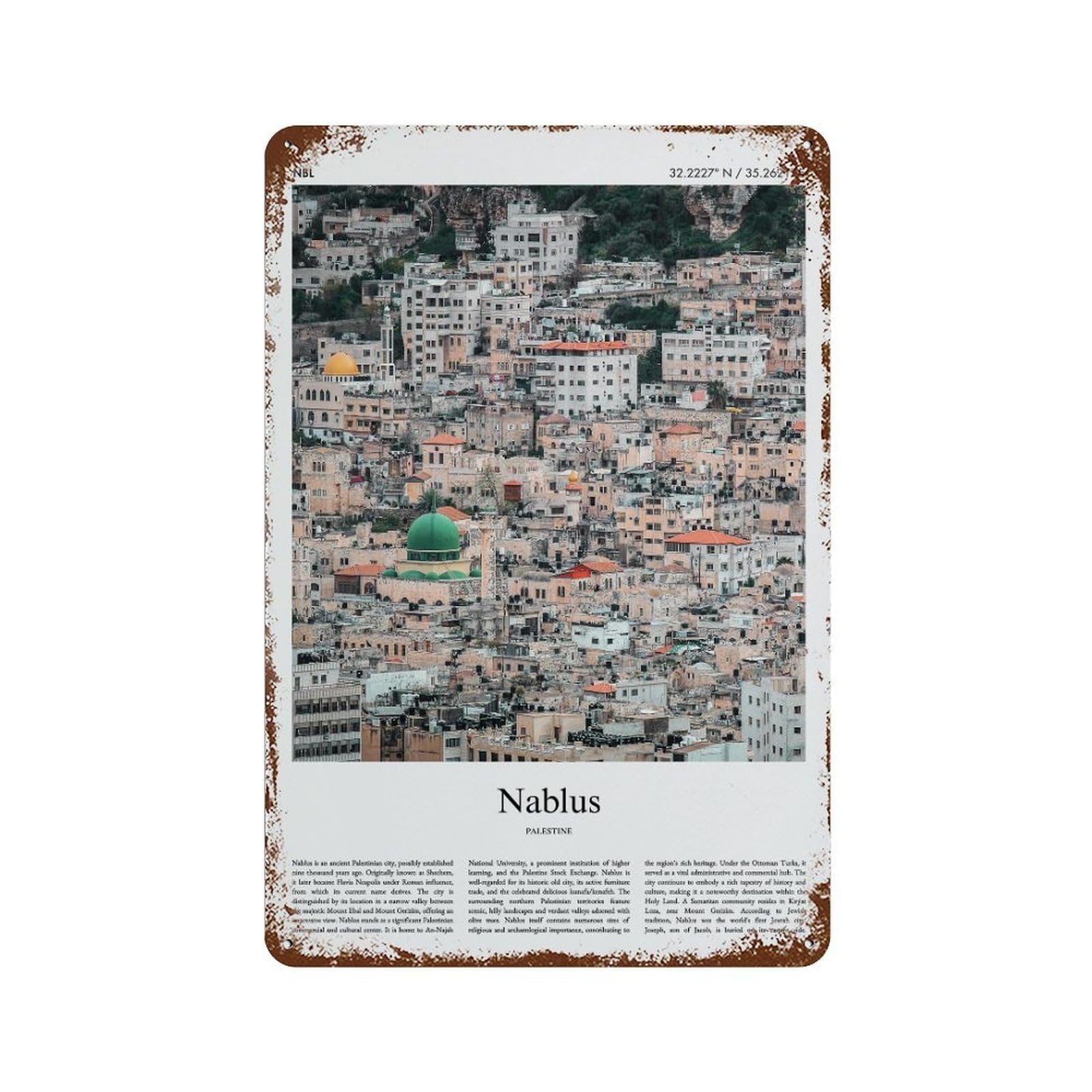 xiaoxiaoshen Nablus Palestine City Scenery Wall Decor Art Metal Tin Poster Modern Home Decor Art Home Bar Shop Decorations Vintage Sign 30x20cm