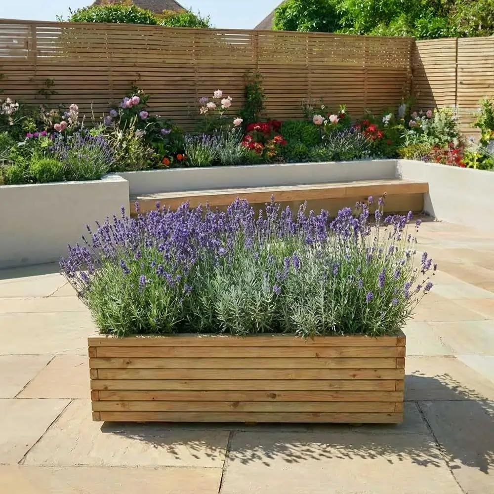 Tulipy Pine Wood Trough Planter with Feet & Liner | 4 Colours | 5 Sizes | Flatpacked (Natural, L140cm x W40cm x H40cm)