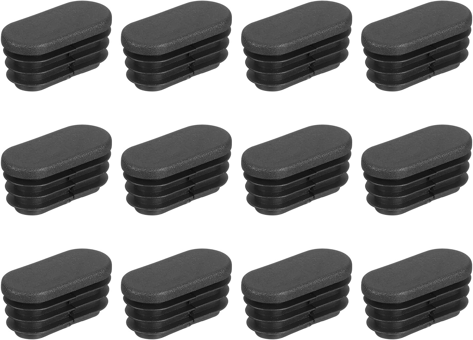 uxcell 12Pcs Oval Plastic Hole Plug, 1.34" x 0.63" Rubber End Caps Pipe Tube Inserts End Blanking for Chair Legs Metal Pipe Post Furniture, Black